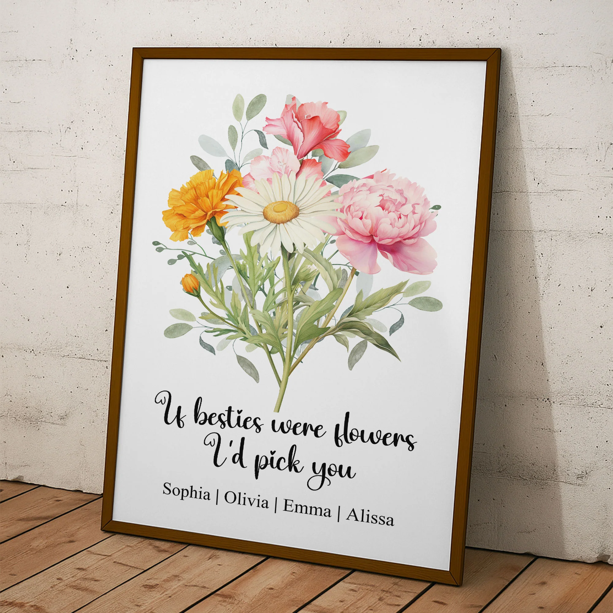 Sisters, Friends Friendship Sisterhood Birth Flower Bouquet, Gifts For Her - Personalized Poster - Image 4
