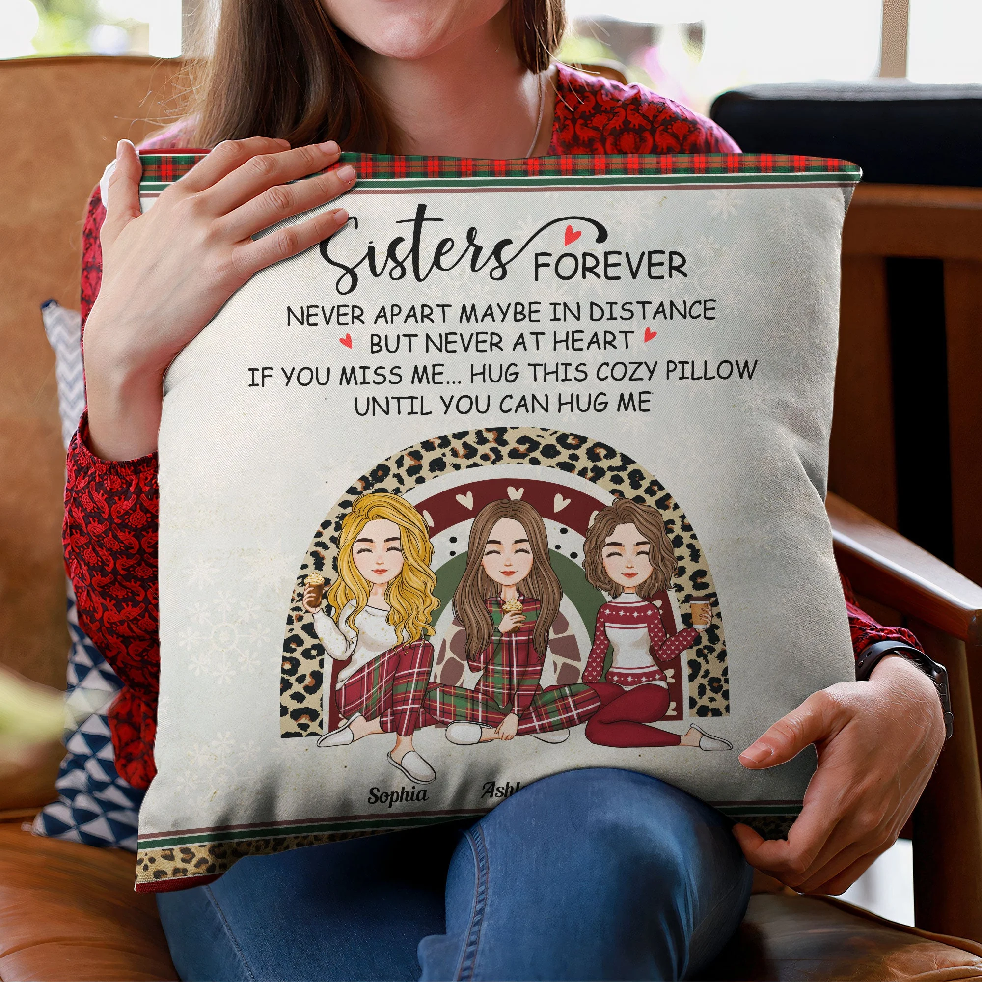 Sisters Hug This Cozy Pillow - Personalized Pillow (Insert Included) - Christmas, New Year Gift For Sisters, Sistas, Besties, Soul Sisters - Image 3
