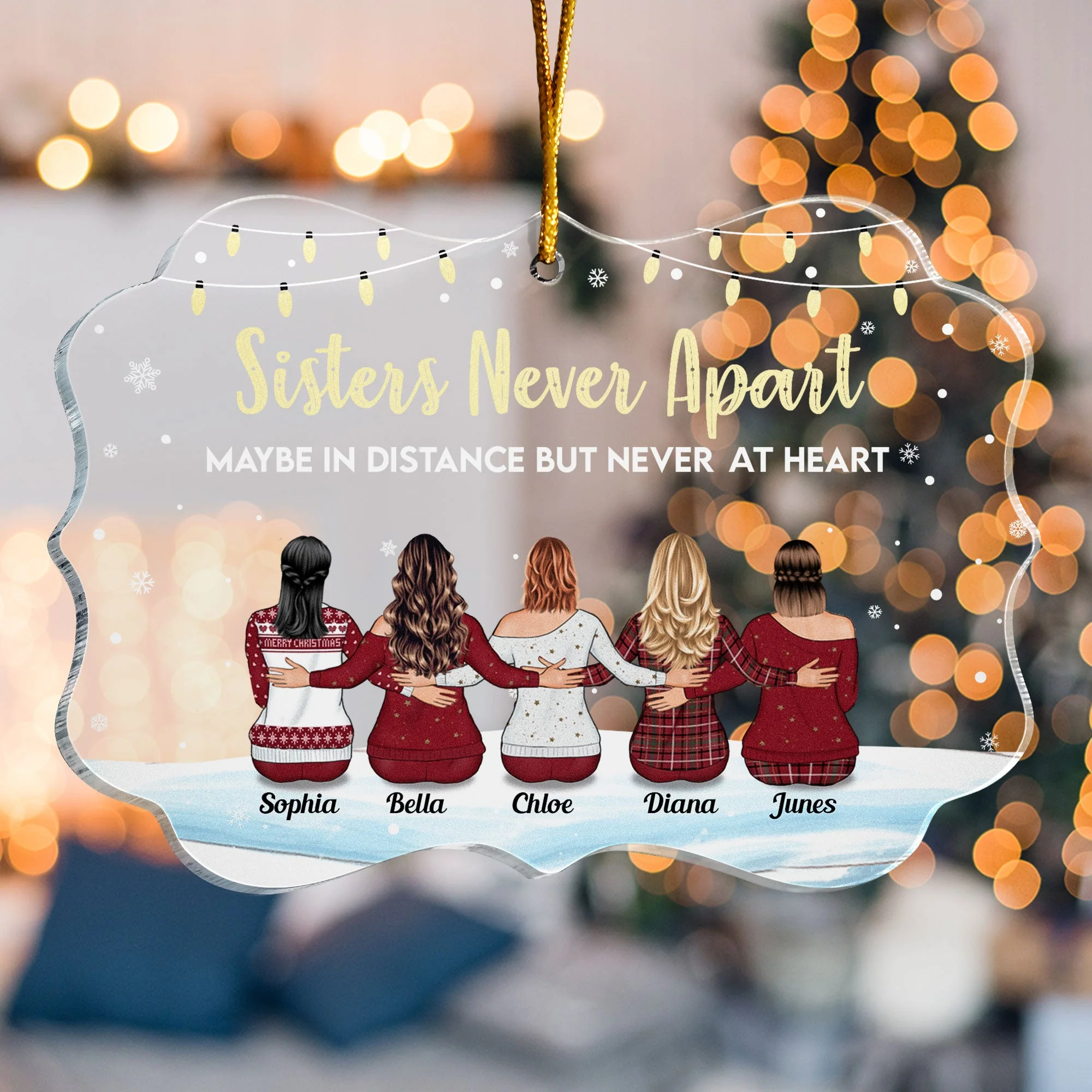 Sisters Never Apart In Heart - Personalized Acrylic Ornament - Image 5