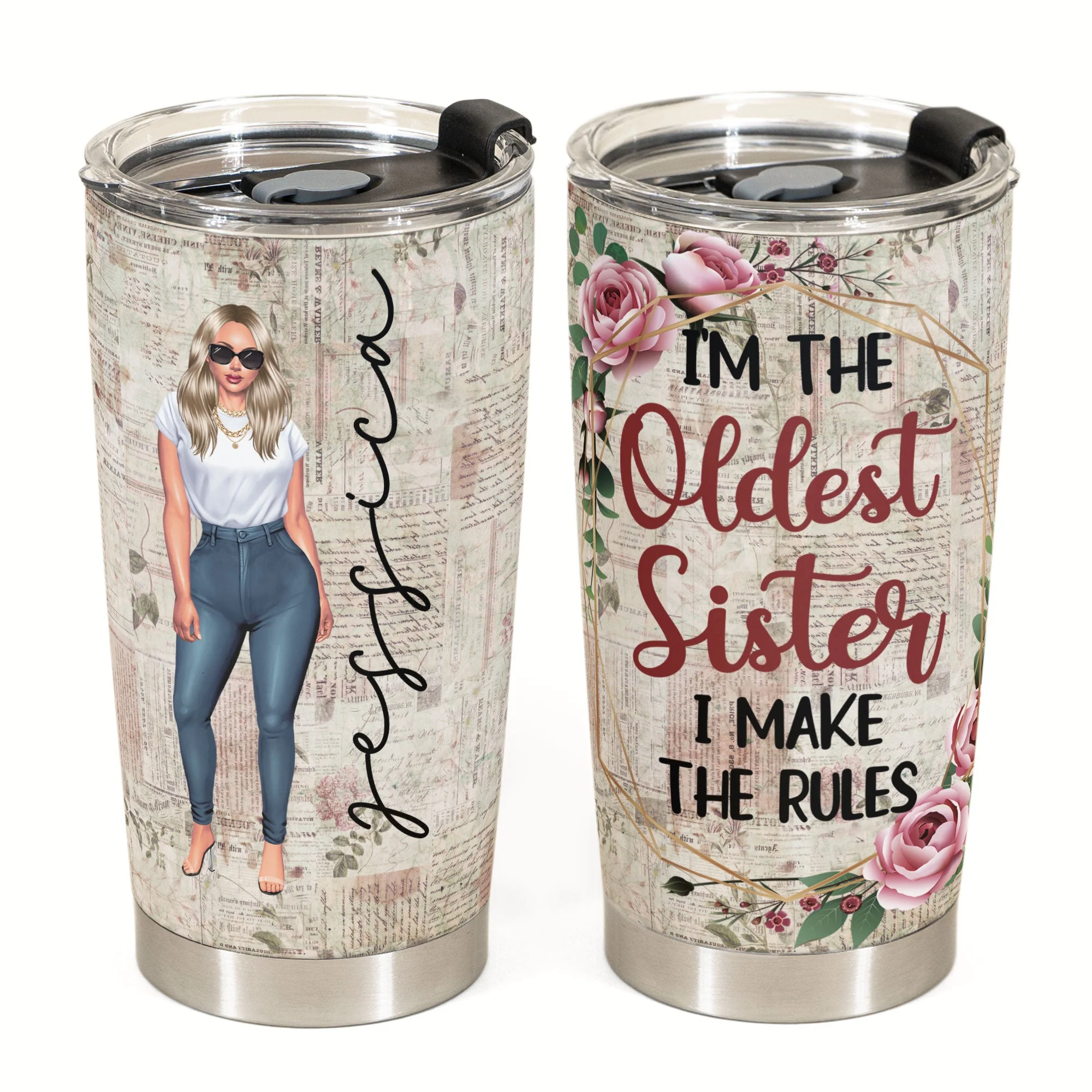 Sisters Rules - Personalized Tumbler Cup - Gift For Sisters - Image 2