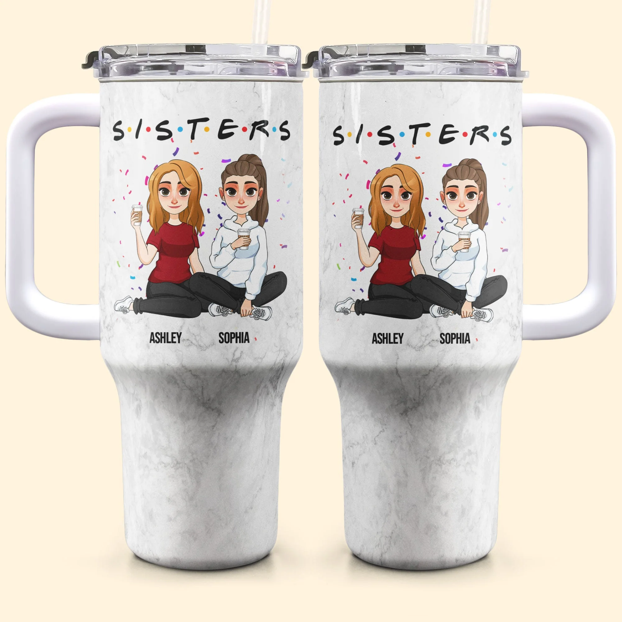 Sisters - Version 3 - Personalized 40oz Tumbler With Straw - Image 5