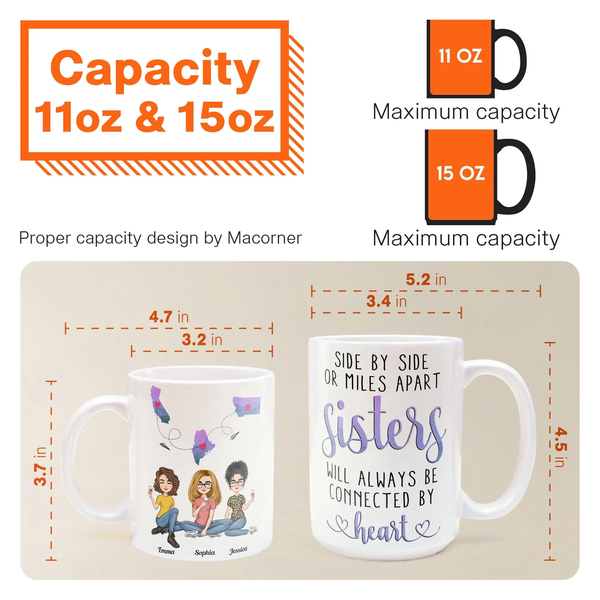 Sisters Will Always Be Connected By Heart - Personalized Mug - Image 4