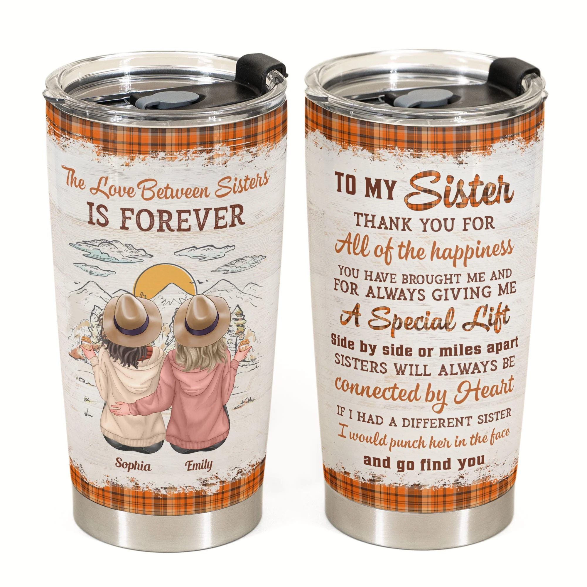 Sisters Will Always Be Connected By Heart - Personalized Tumbler Cup - Image 2