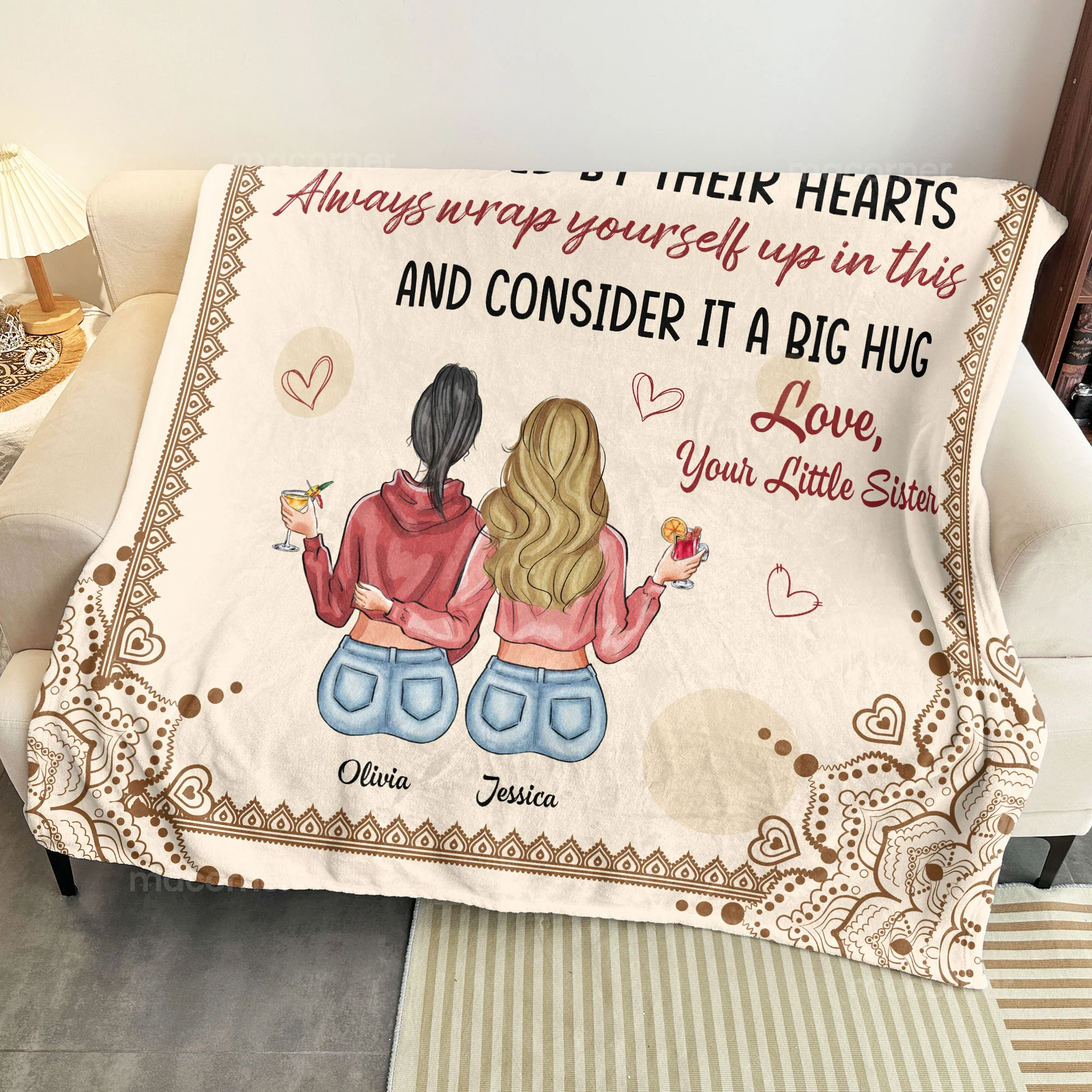 Sisters Will Always Be Connected By Their Hearts - Personalized Blanket - Image 4