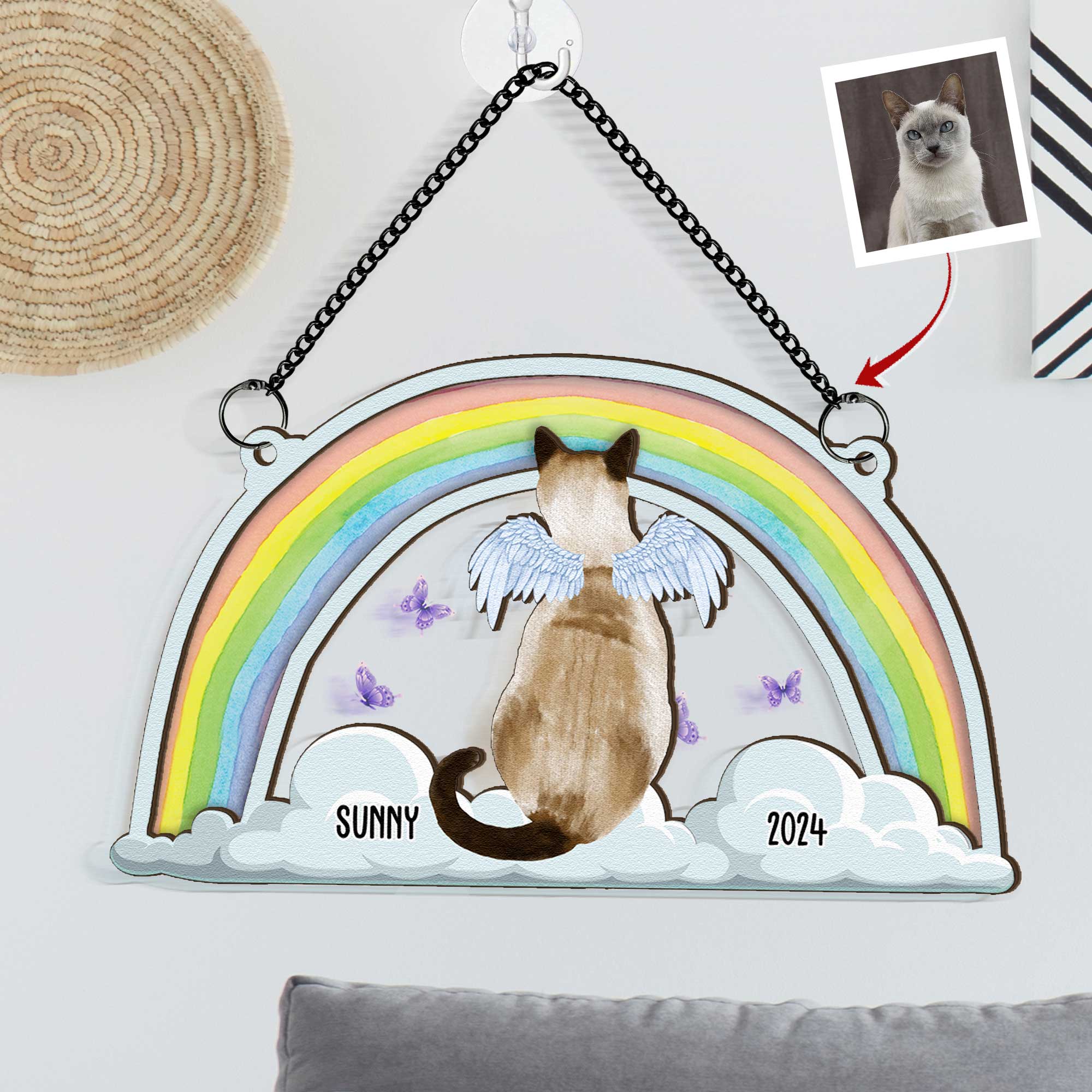 Sitting At The Rainbow Bridge - Personalized Window Hanging Suncatcher Ornament - Image 4