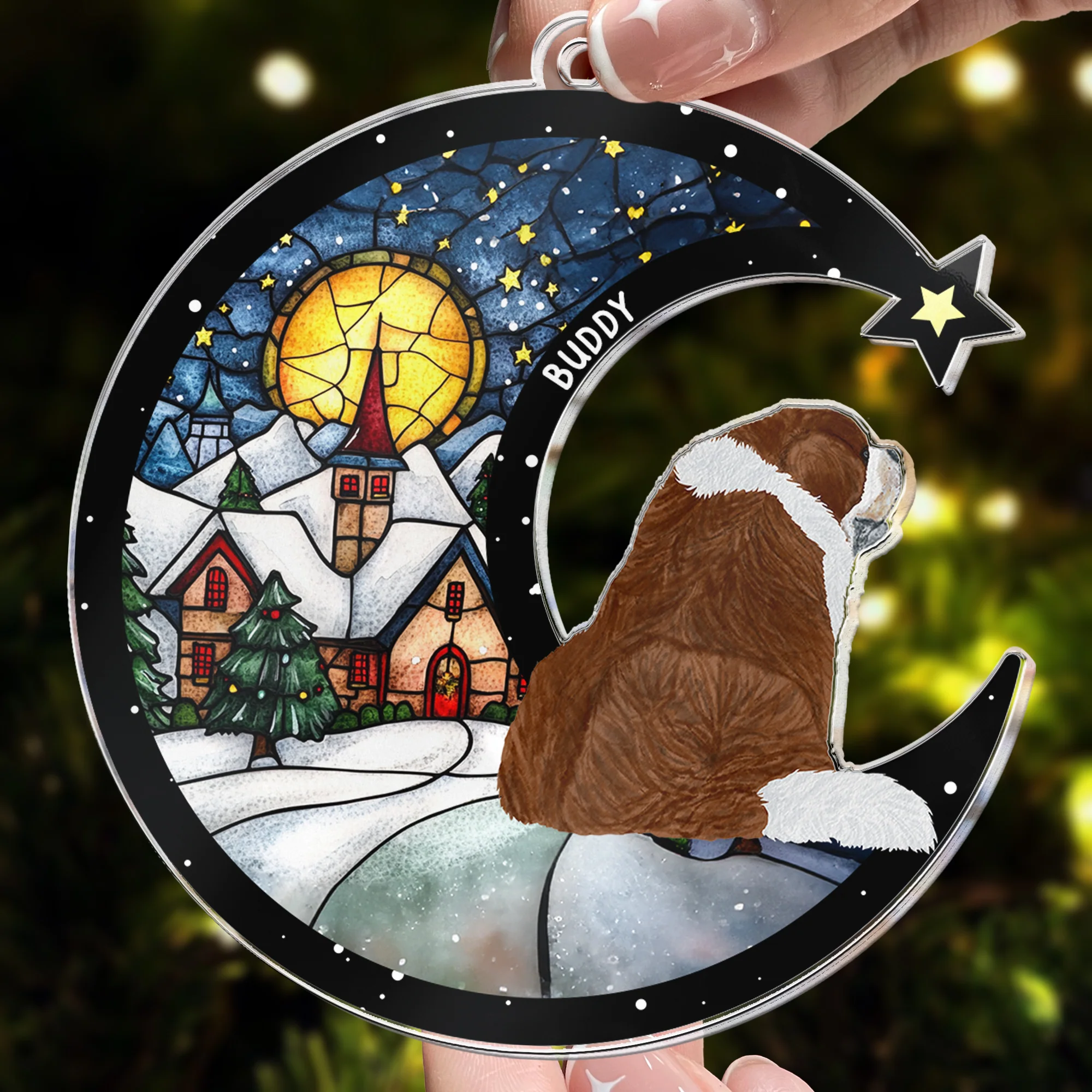 Sitting On The Moon - Personalized Acrylic Ornament - Image 2