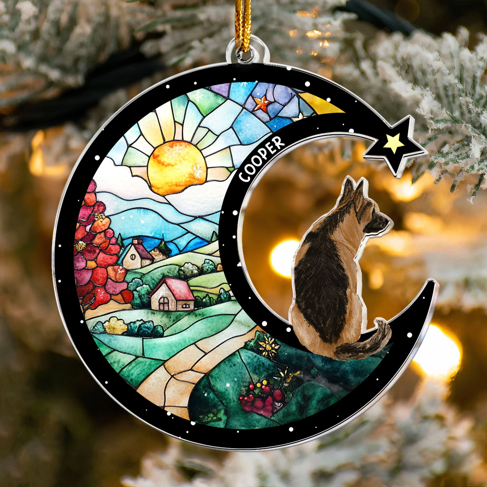 Sitting On The Moon - Personalized Acrylic Ornament - Image 3