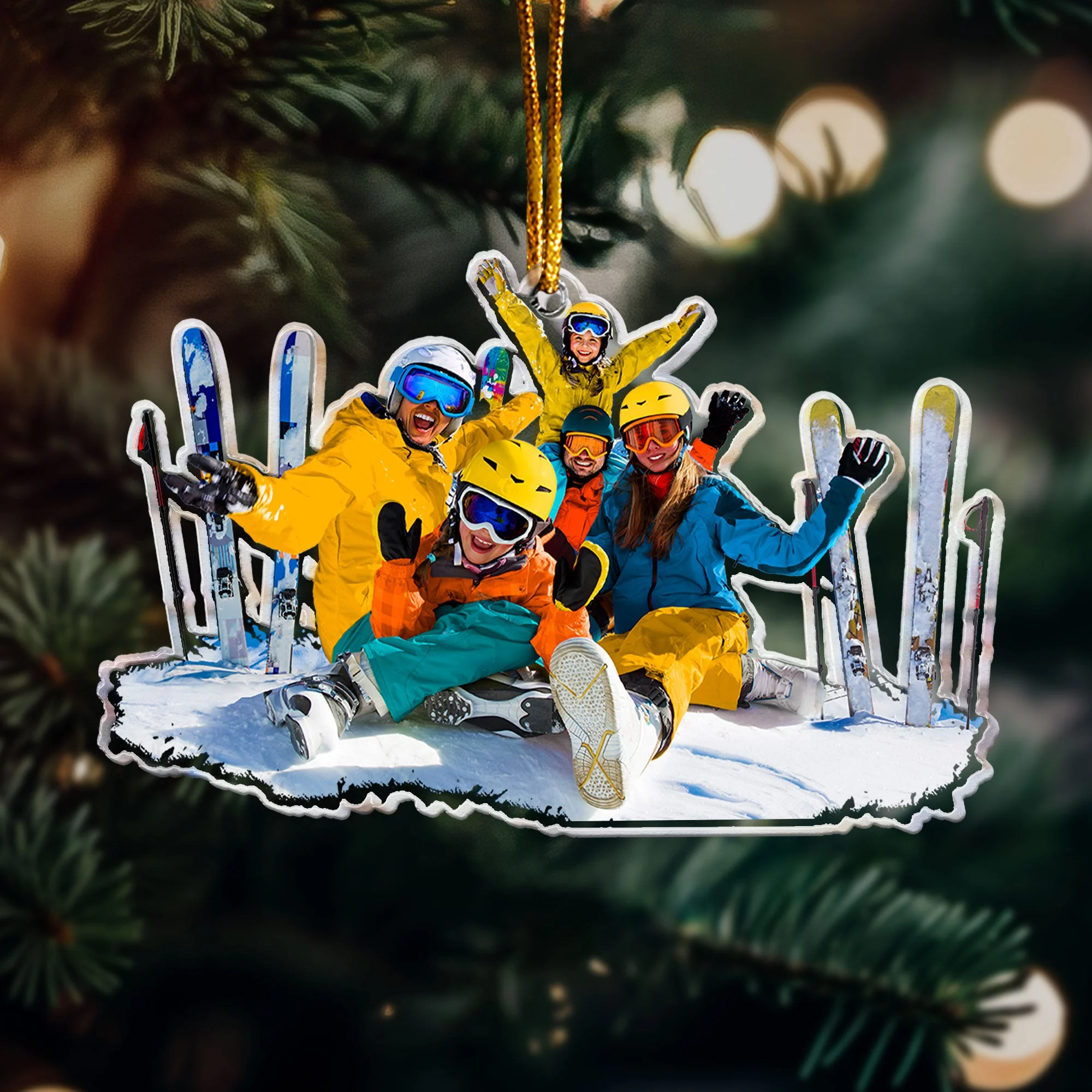 Skiing Gifts For Snow Skiers Family Friends - Personalized Acrylic Photo Ornament - Image 2