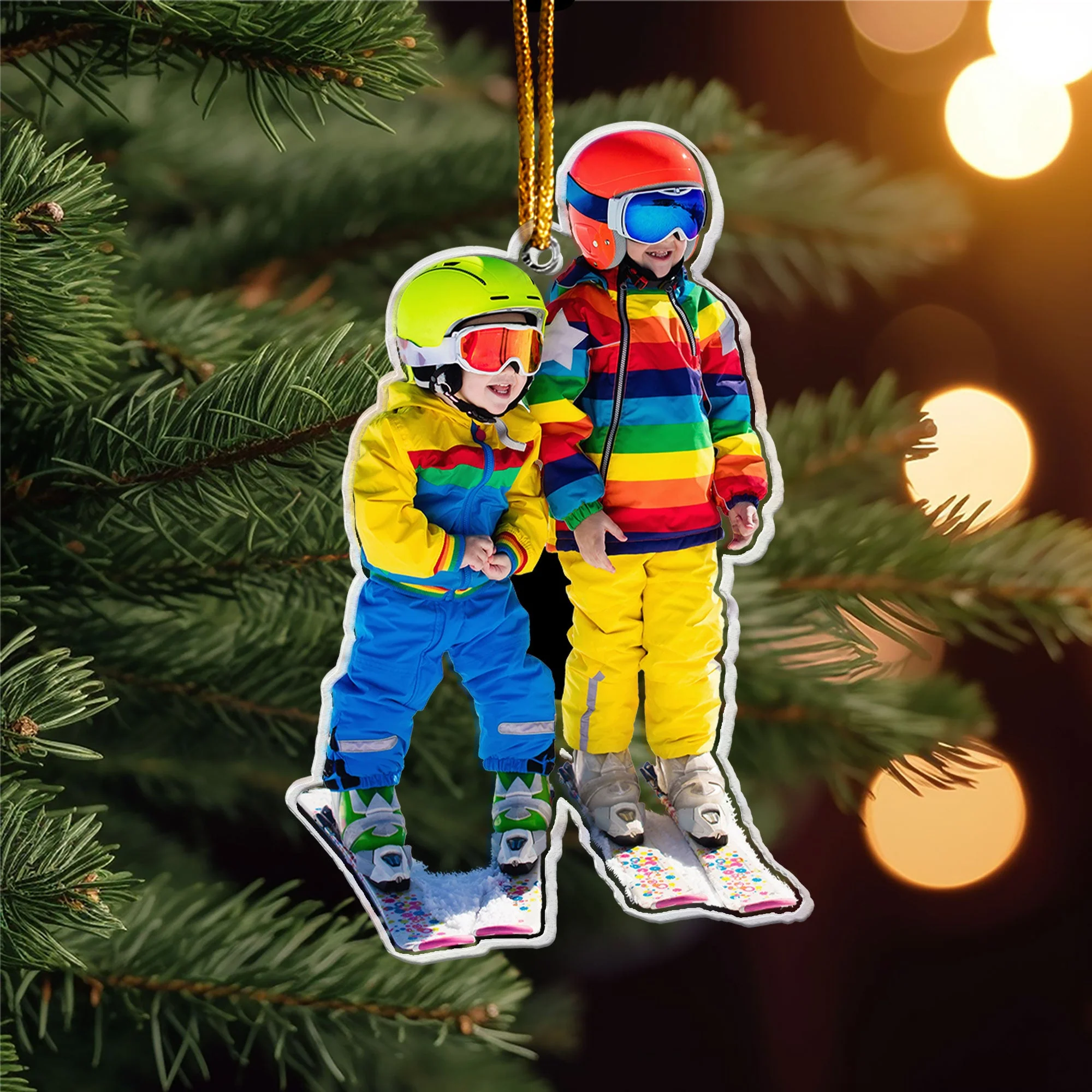 Skiing Gifts For Snow Skiers Family Friends - Personalized Acrylic Photo Ornament - Image 4