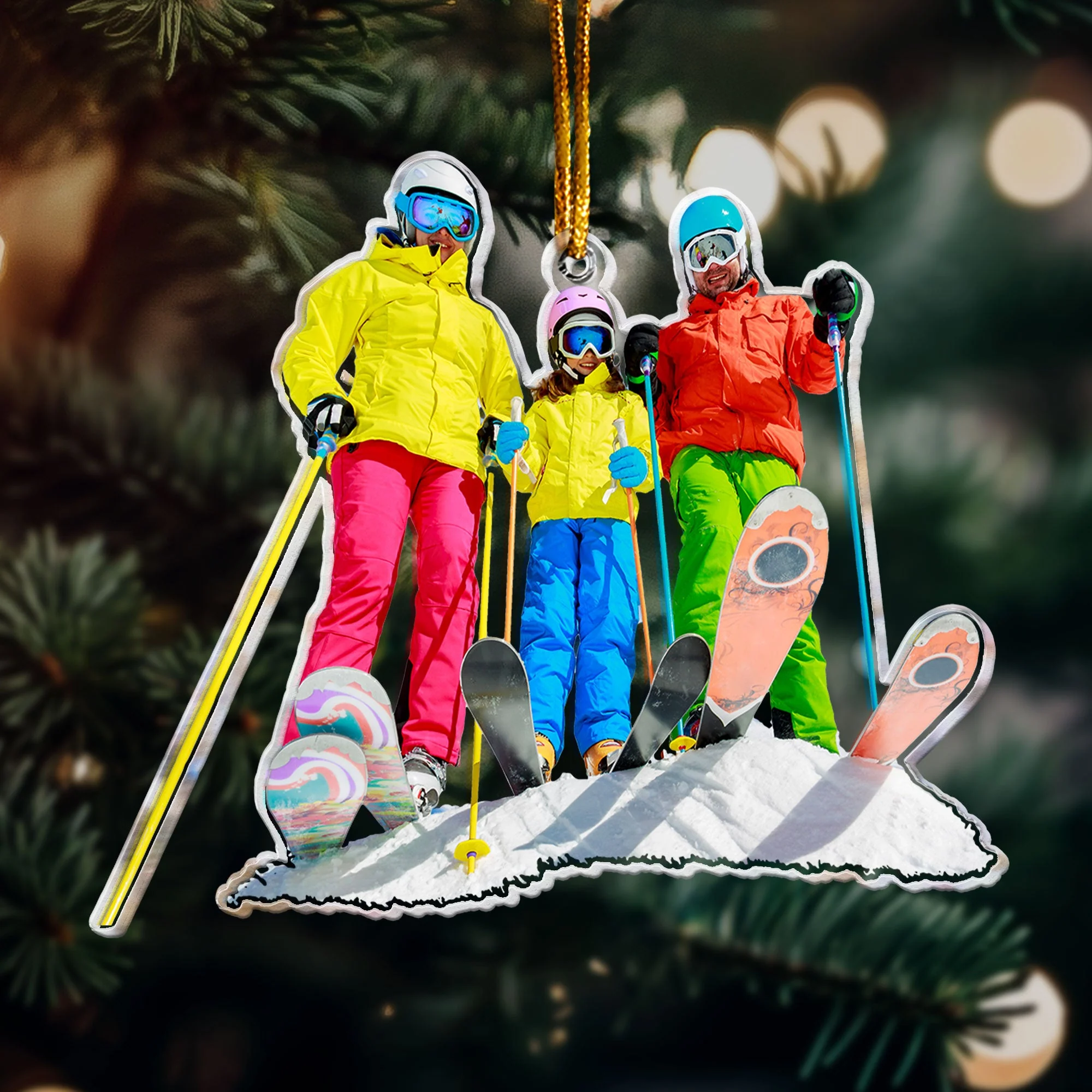 Skiing Gifts For Snow Skiers Family Friends - Personalized Acrylic Photo Ornament - Image 5