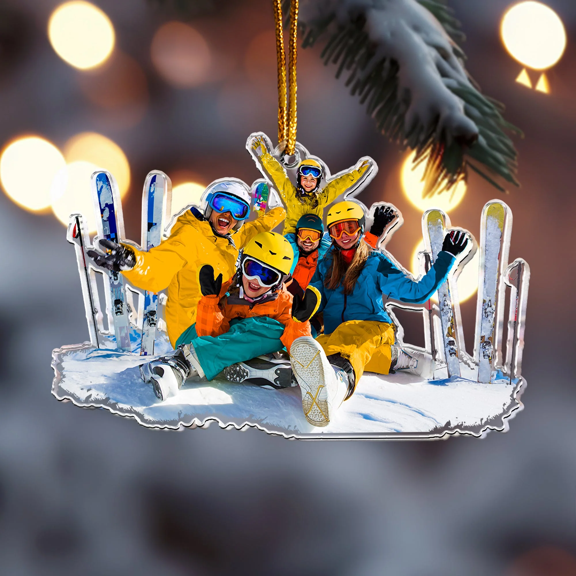Skiing Gifts For Snow Skiers Family Friends - Personalized Acrylic Photo Ornament - Image 7