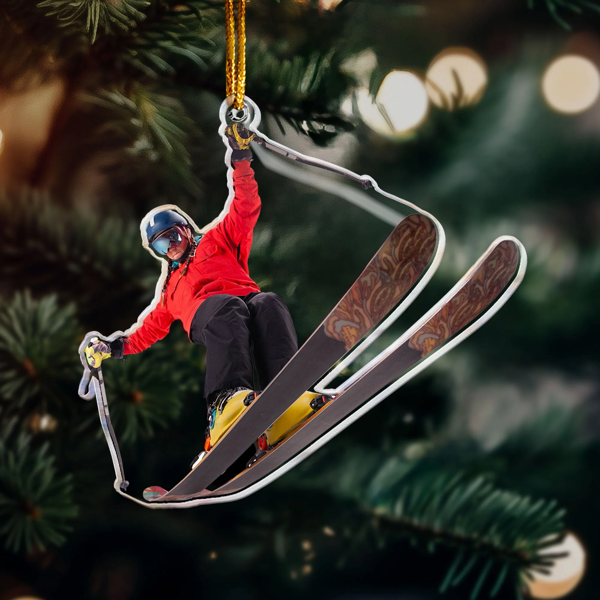 Skiing Gifts For Snow Skiers Family Friends - Personalized Acrylic Photo Ornament - Image 8