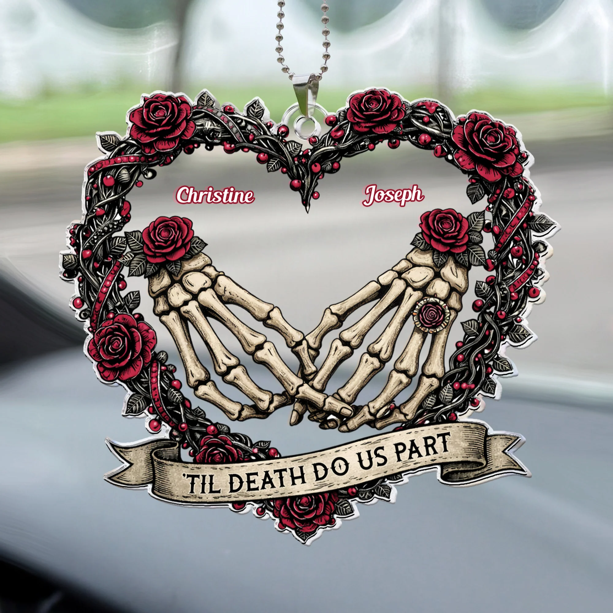 Skull Couple Spooky Skeleton Style ’Til Death Do Us Part - Personalized Rear View Mirror Accessory - Image 3