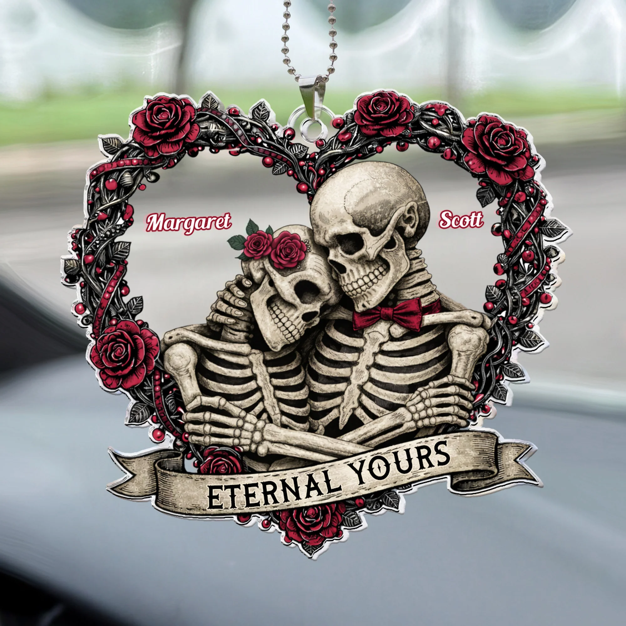 Skull Couple Spooky Skeleton Style ’Til Death Do Us Part - Personalized Rear View Mirror Accessory - Image 4