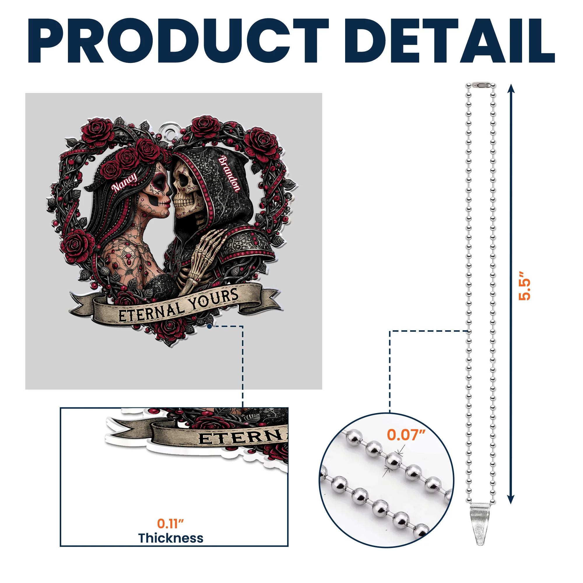 Skull Couple Spooky Skeleton Style ’Til Death Do Us Part - Personalized Rear View Mirror Accessory - Image 7