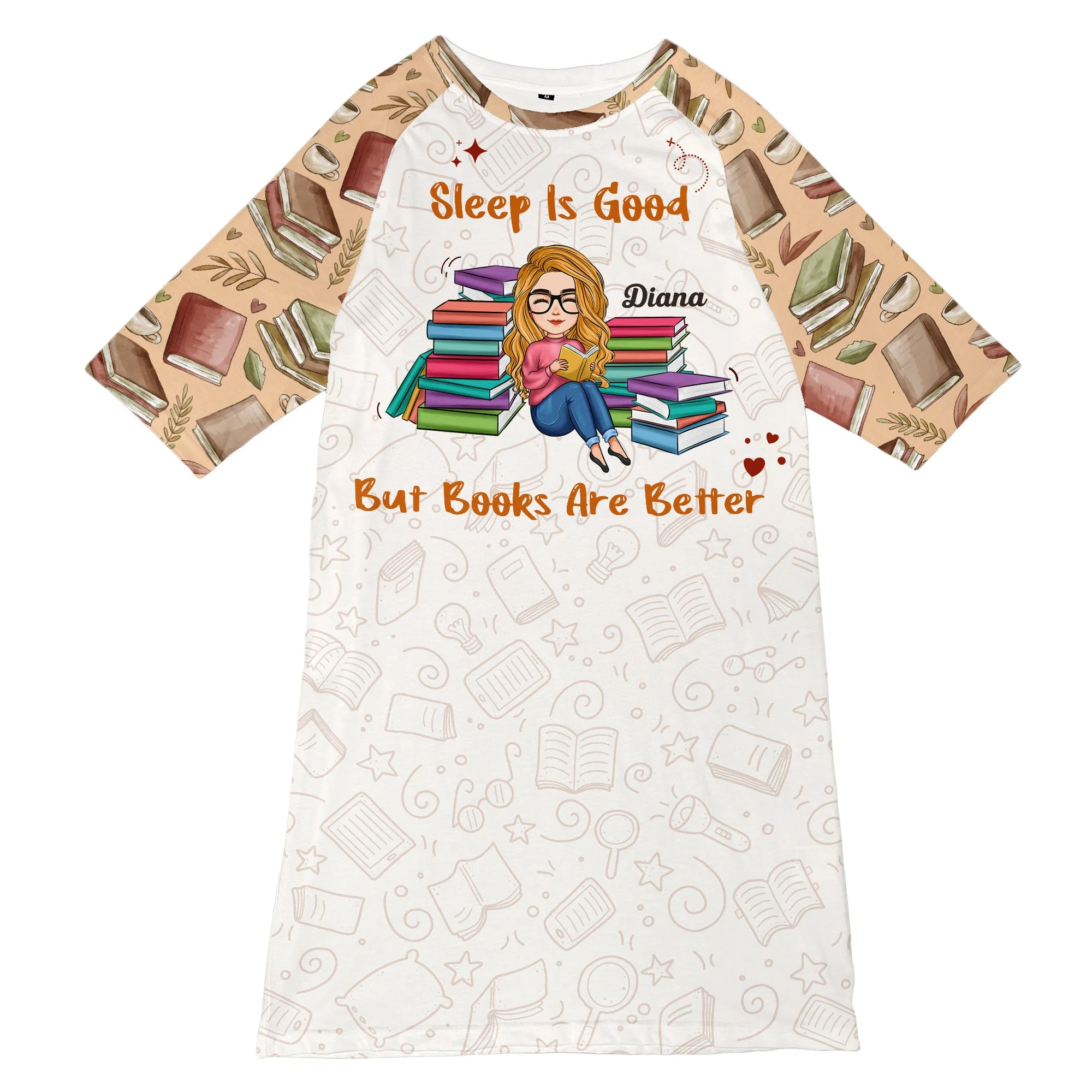 Sleep Is Good But Books Are Better - Personalized 3/4 Sleeve Dress - Image 2