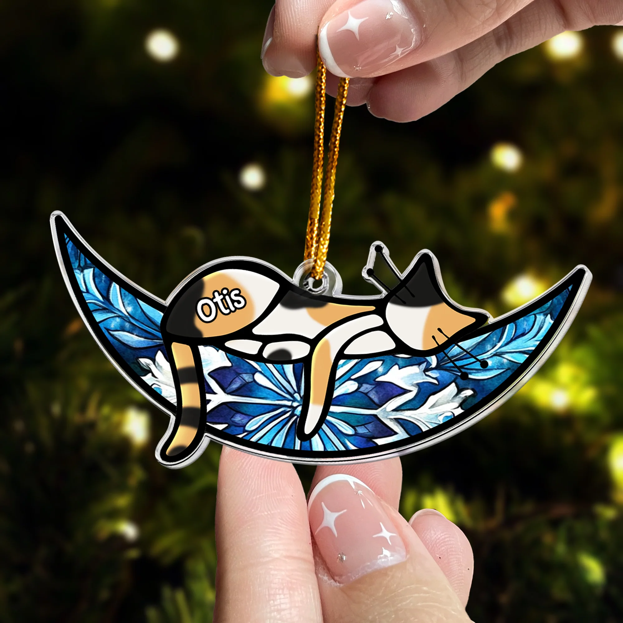 Sleeping Cat - Christmas Time - Personalized Acrylic Ornament - Image 2