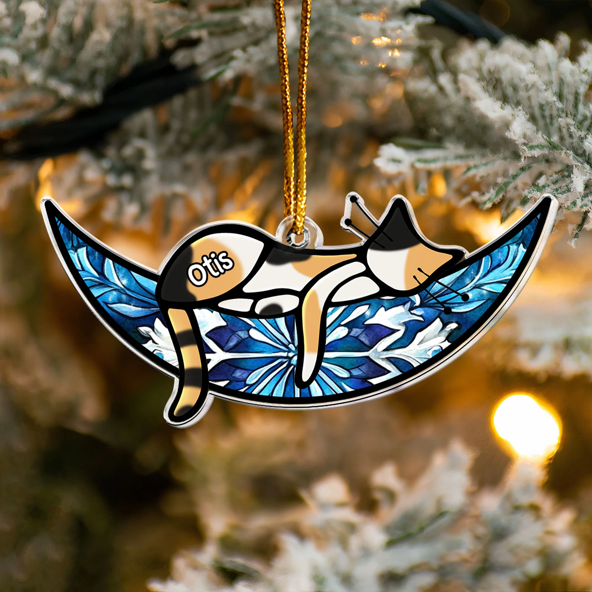 Sleeping Cat - Christmas Time - Personalized Acrylic Ornament - Image 3