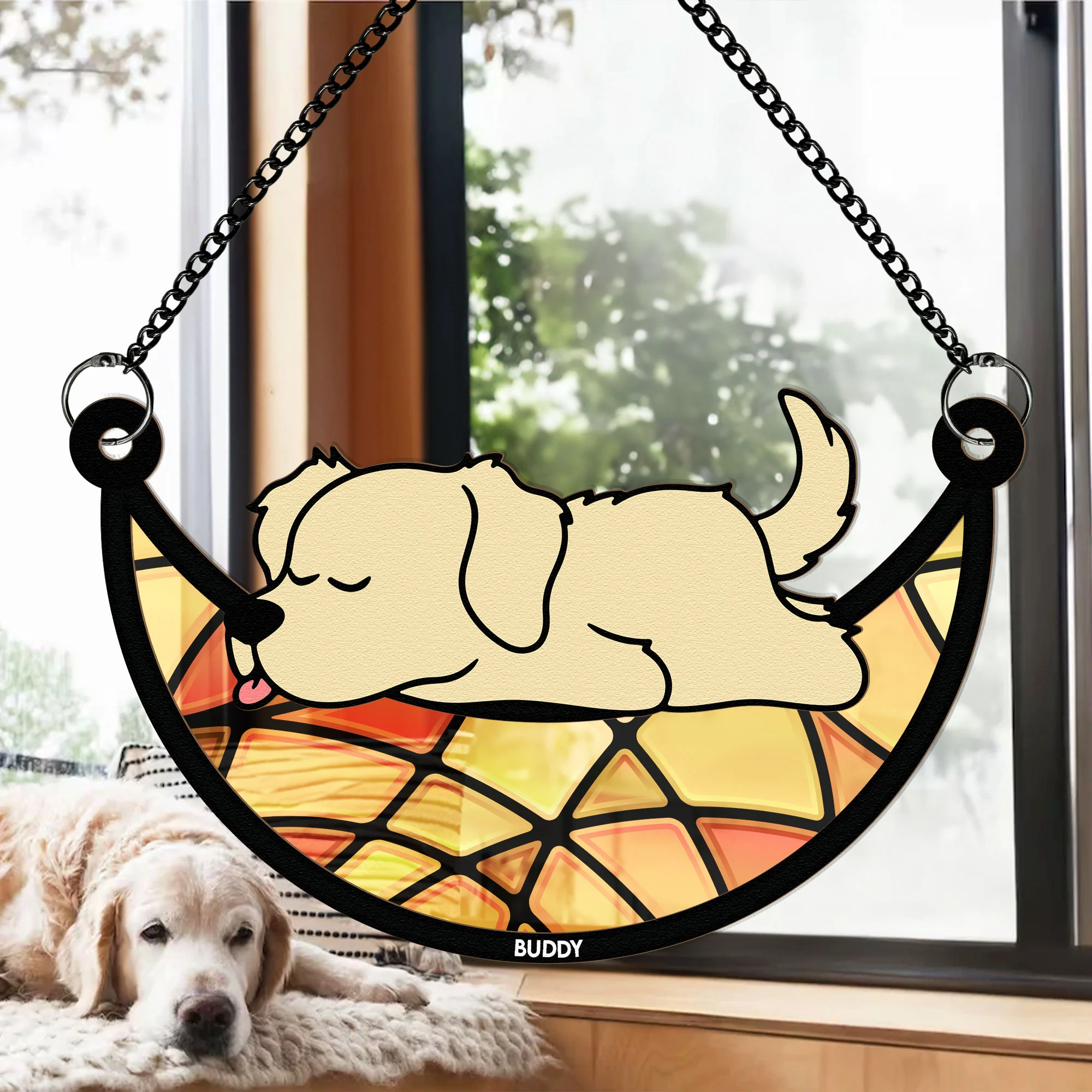 Sleeping Dog - New Version - Personalized Window Hanging Suncatcher Ornament - Image 3