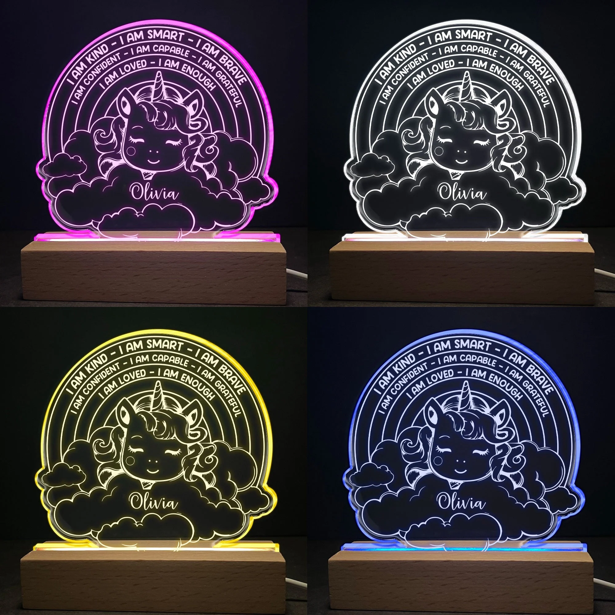 Smart Kind Brave Unicorn - Personalized LED Light - Image 4