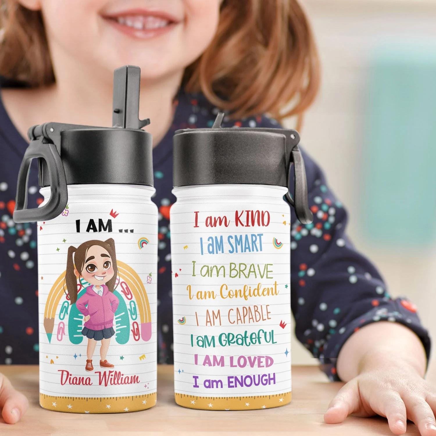 Smart Kind Loved - Personalized Kids Water Bottle With Straw Lid - Image 5