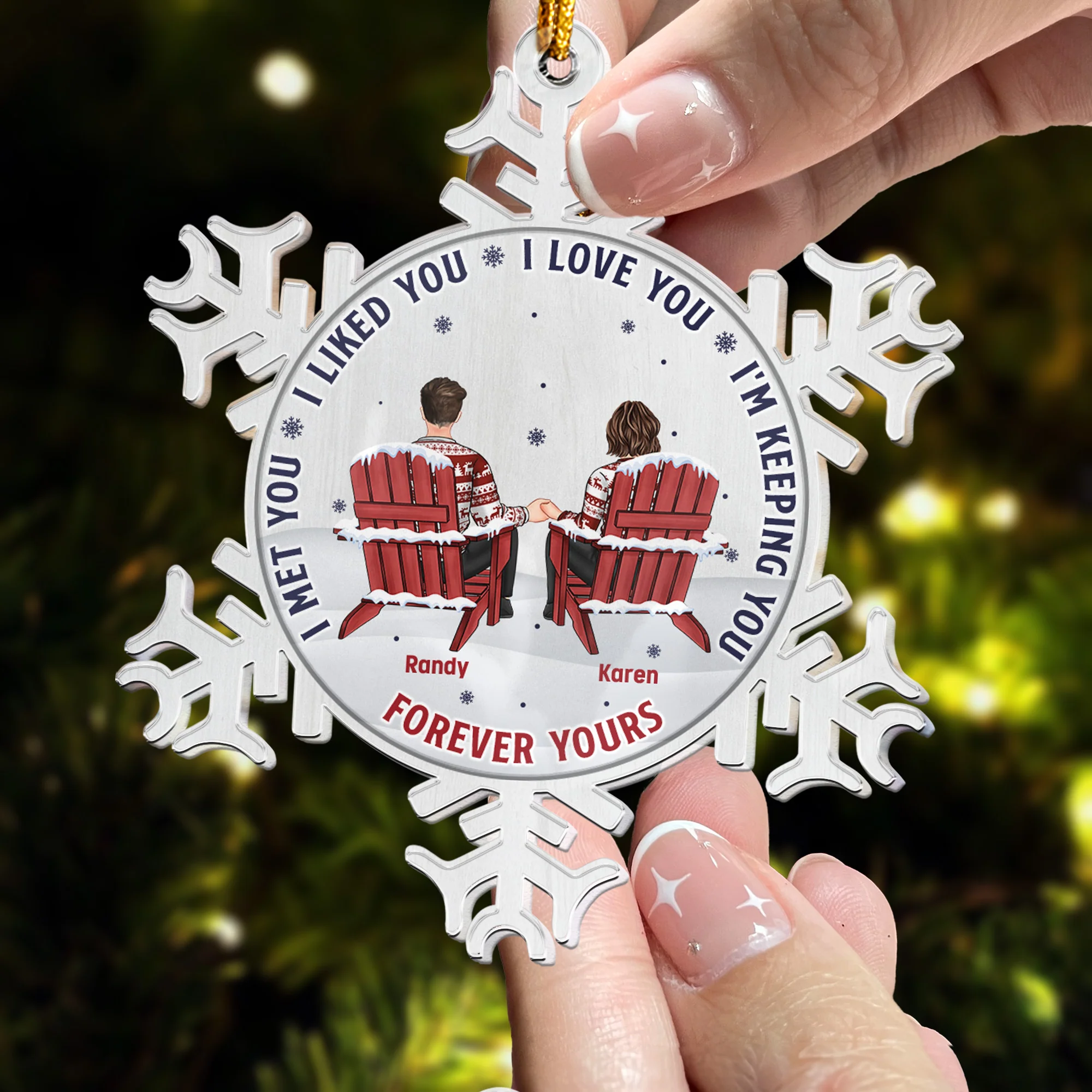Snowflakes I Met You I Liked You I Love You - Personalized Acrylic Ornament - Image 3