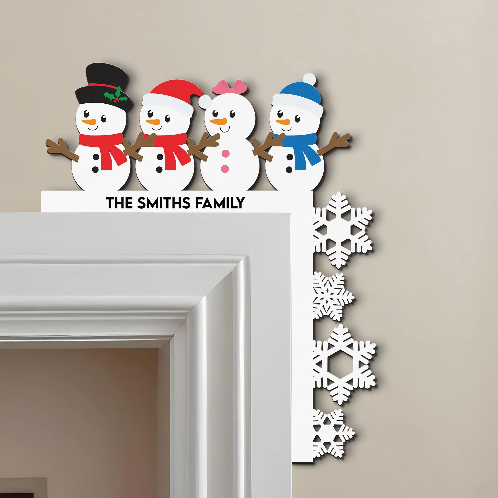 Snowman Family - Personalized Door Corner Wood Sign
