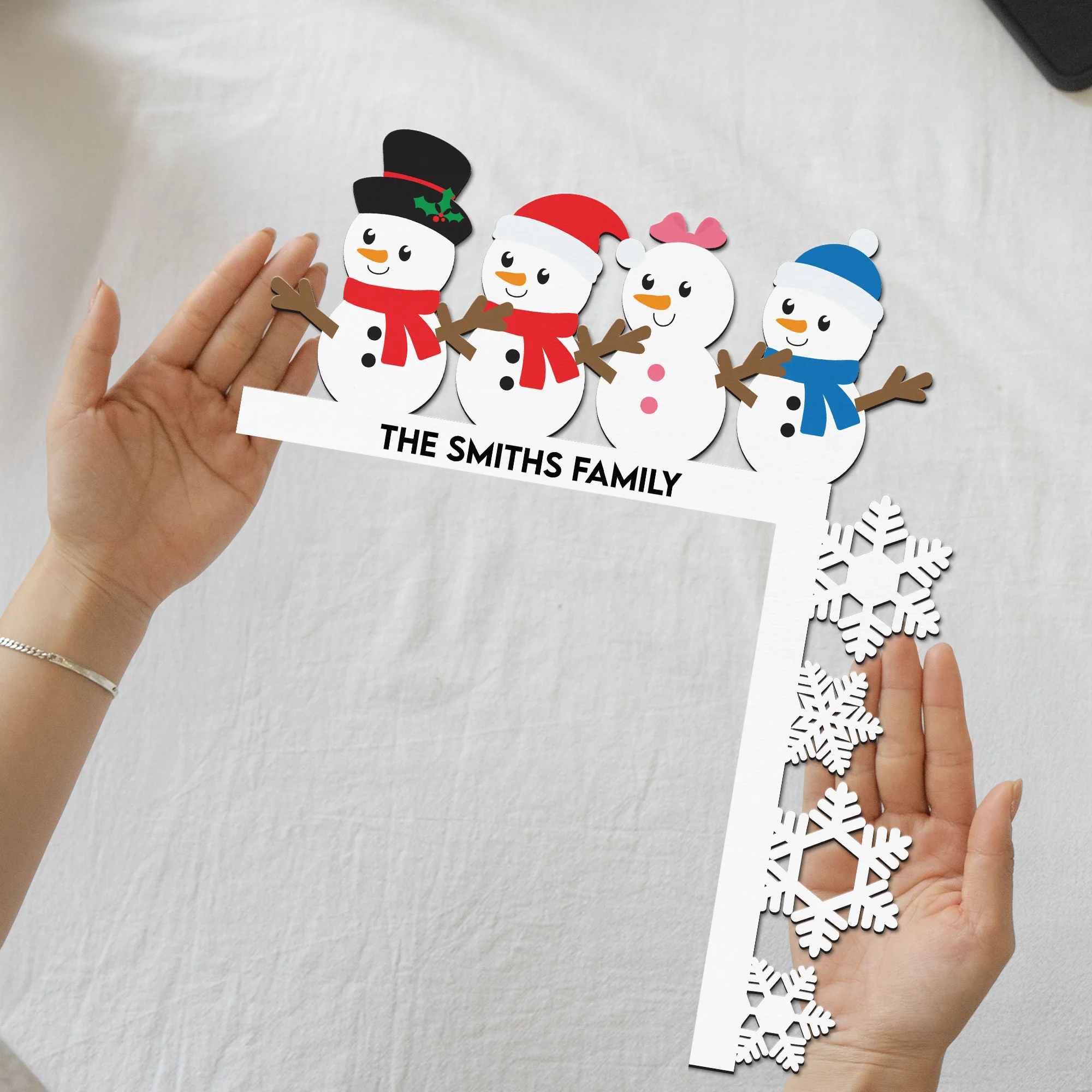 Snowman Family - Personalized Door Corner Wood Sign - Image 3