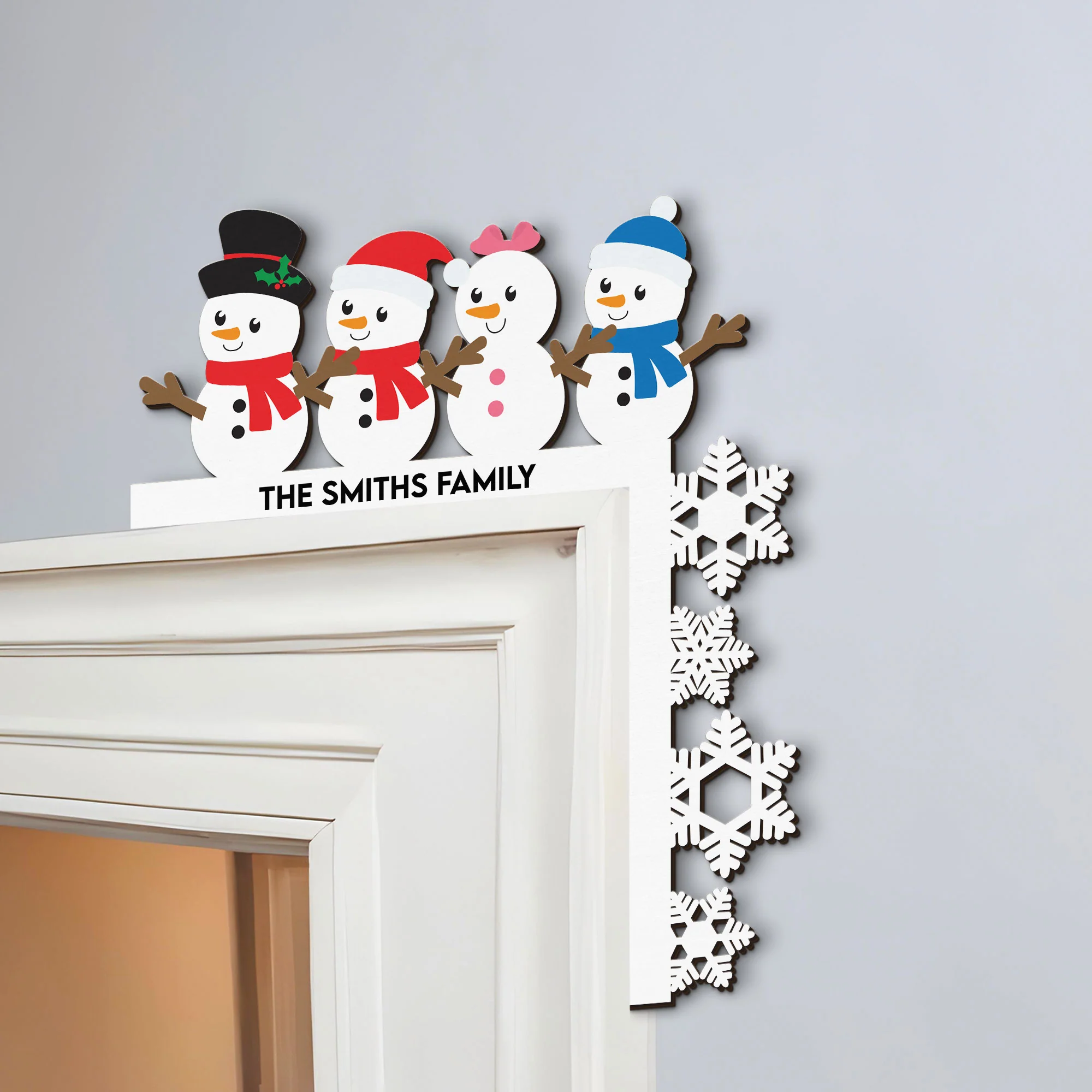 Snowman Family - Personalized Door Corner Wood Sign - Image 4