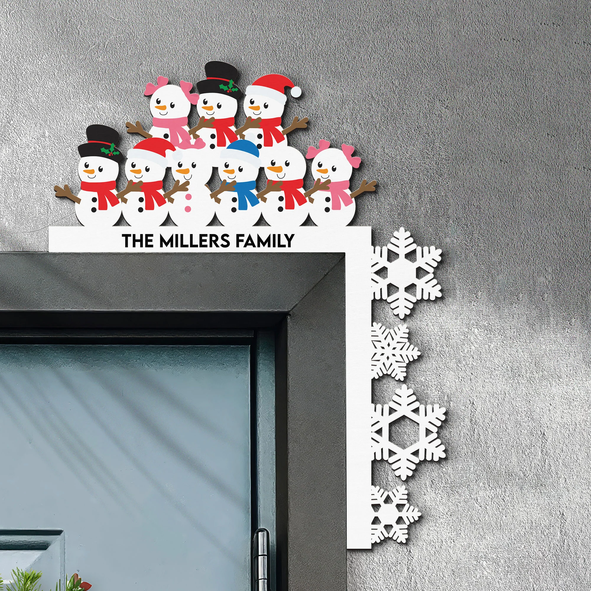 Snowman Family - Personalized Door Corner Wood Sign - Image 5