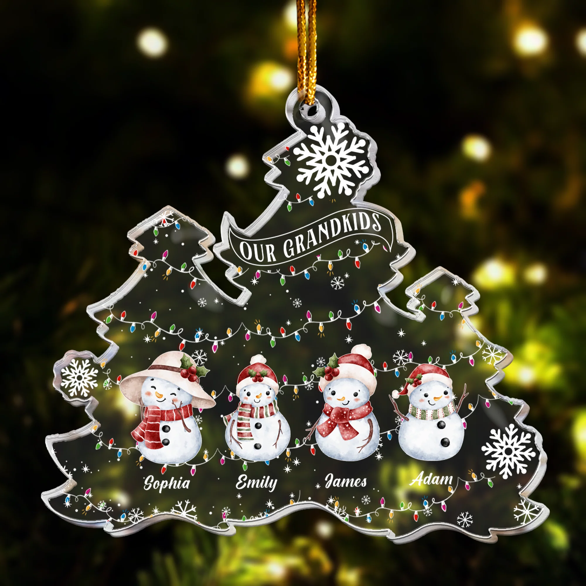 Snowman Grandkids With Names Gift For Grandma Grandparents - Personalized Acrylic Ornament - Image 3