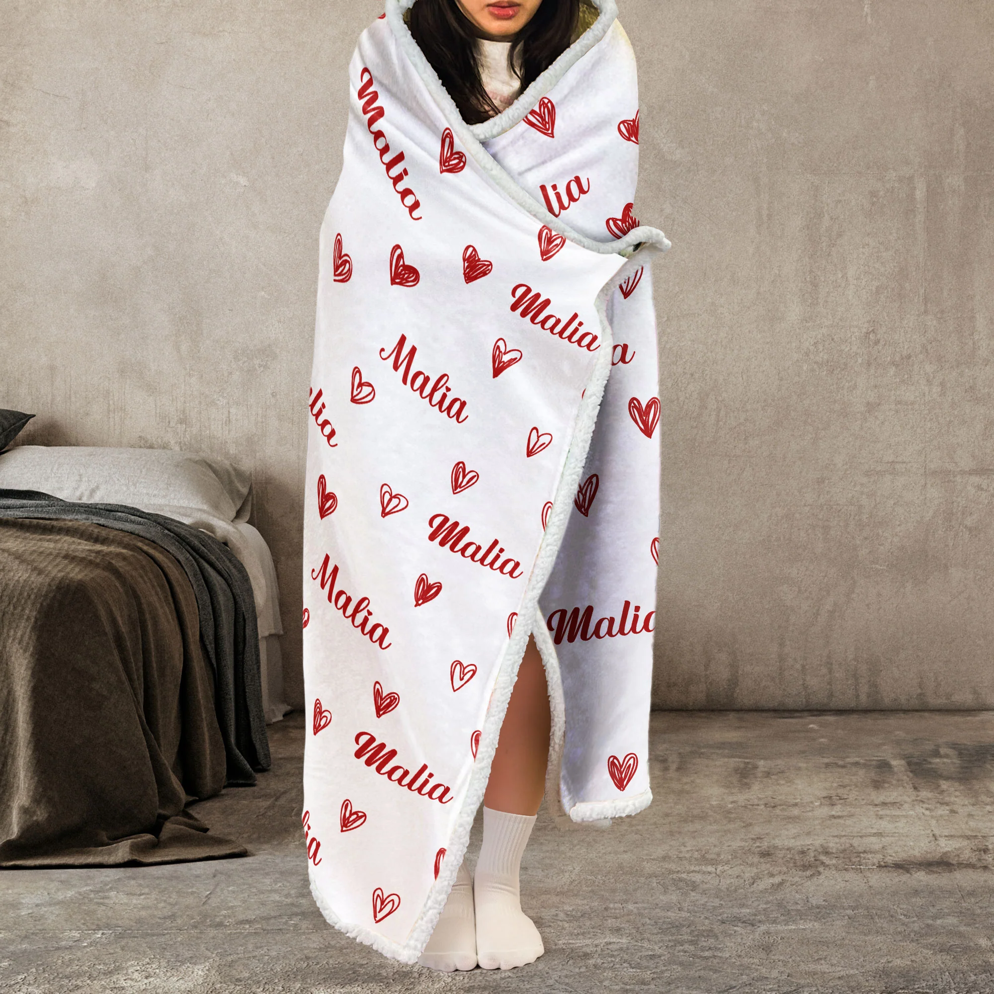 Snuggle In Love For Wife, Girlfriend - Personalized Wearable Blanket Hoodie - Image 5