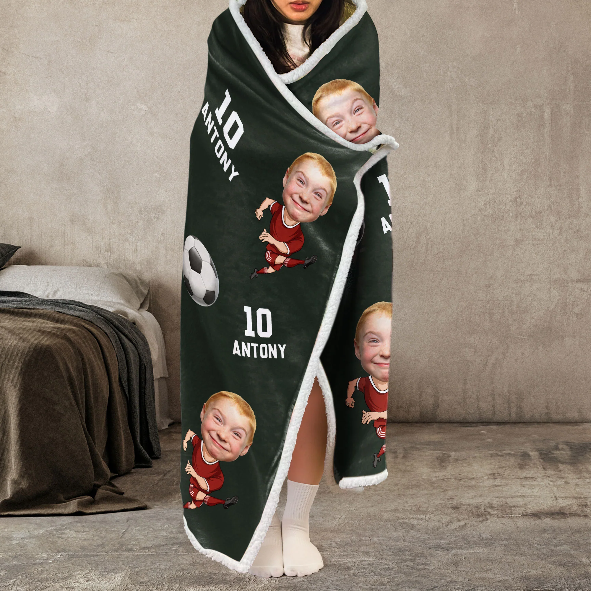 Soccer Players Custom Face - Personalized Photo Wearable Blanket Hoodie - Image 4