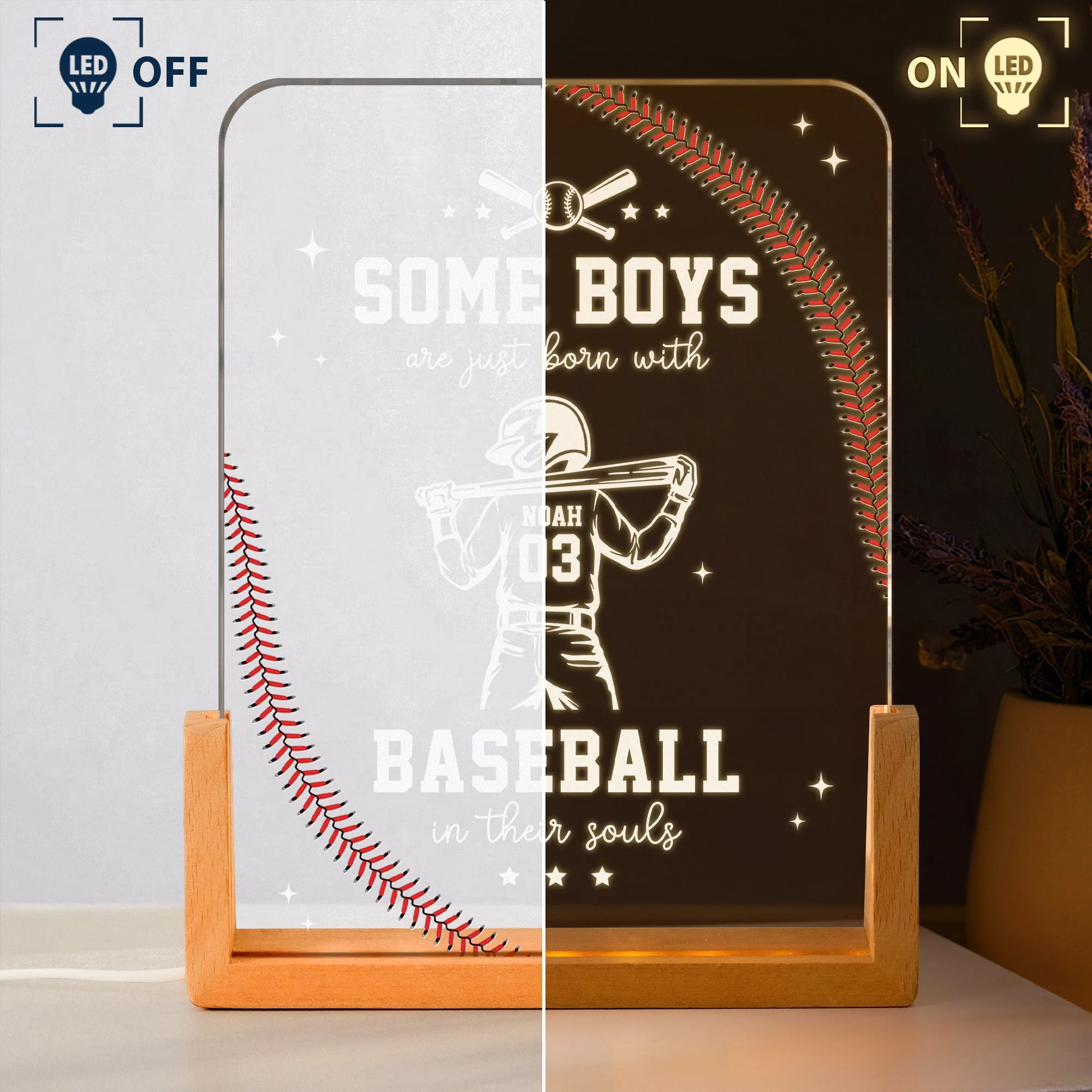 Some Boys Are Just Born With Baseball In Their Souls - Personalized Night Light - Image 3