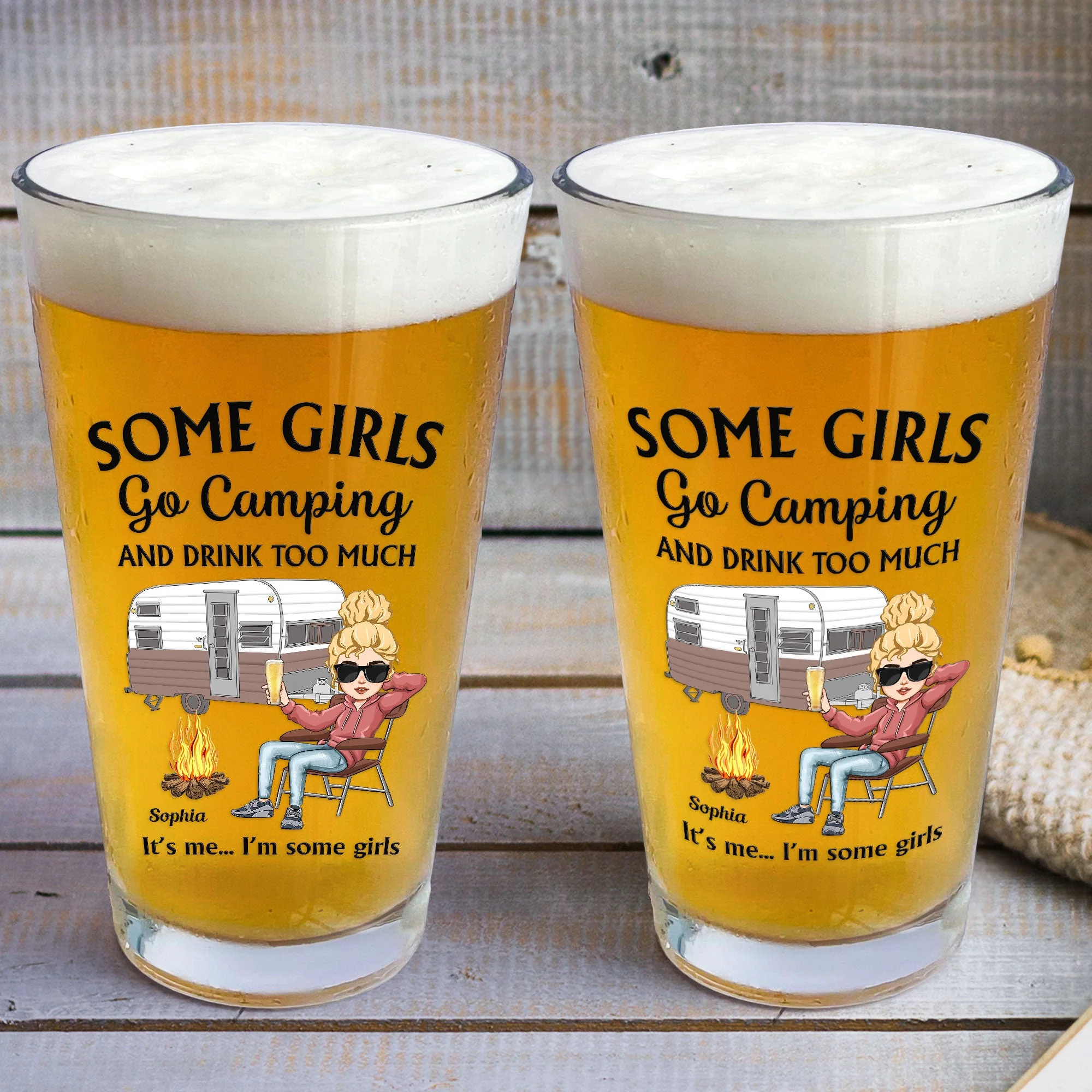 Some Girls Go Camping And Drink Too Much - Personalized Beer Glass - Image 3