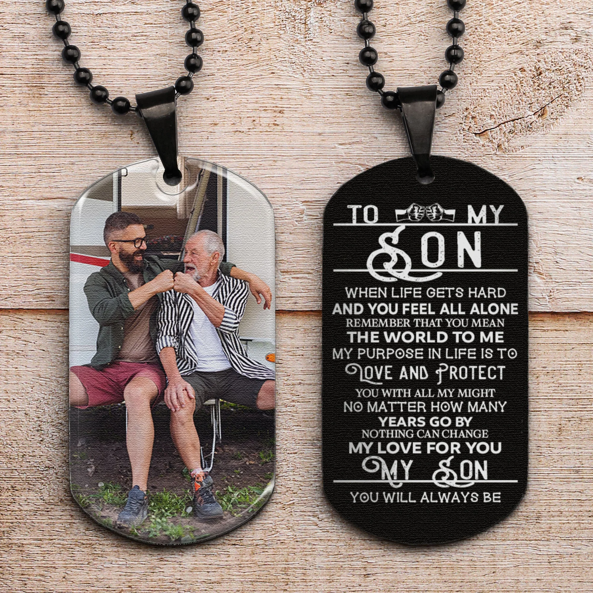 Son You Mean The World For Me - Personalized Photo Dog Tag Necklace - Image 2