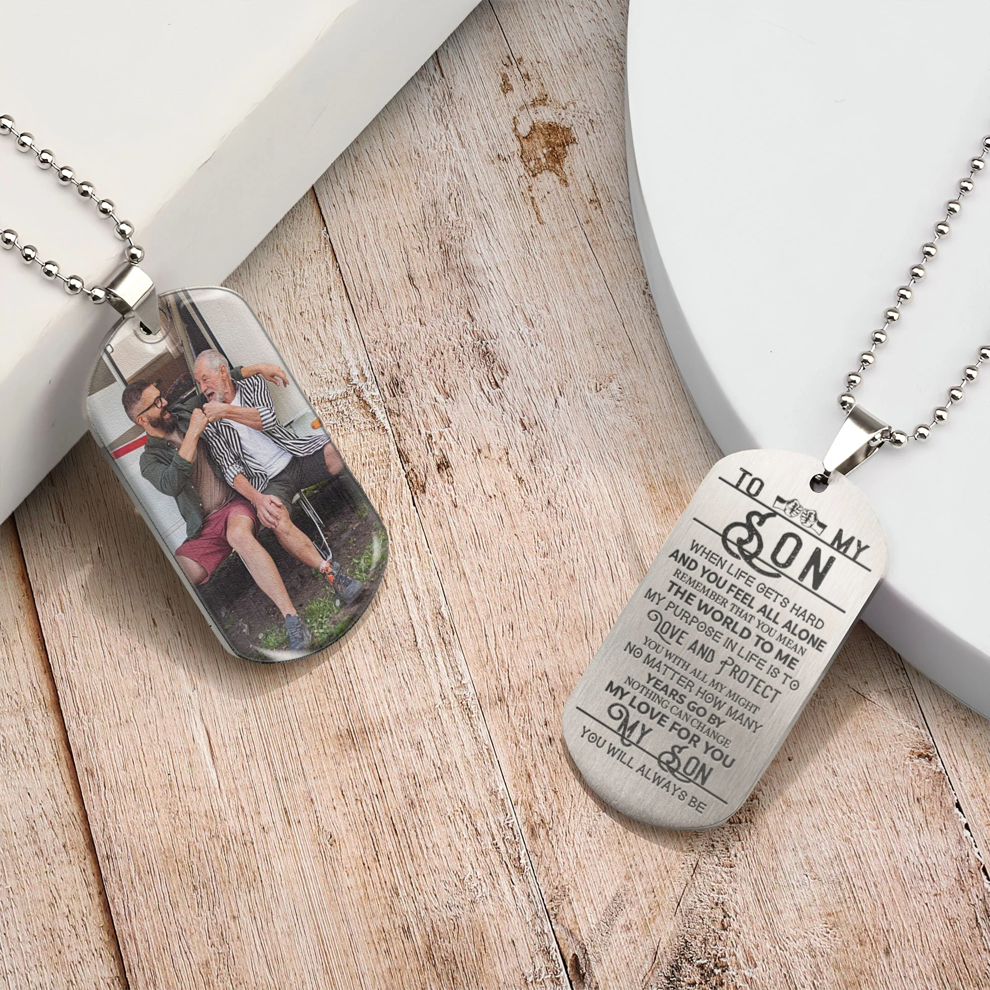 Son You Mean The World For Me - Personalized Photo Dog Tag Necklace - Image 4