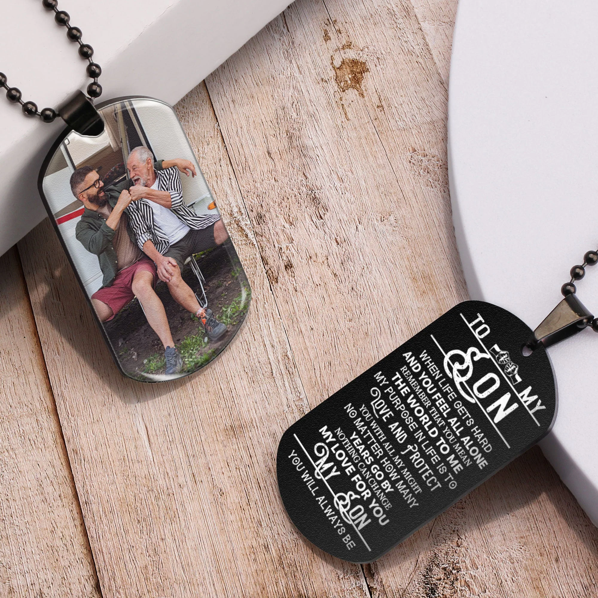 Son You Mean The World For Me - Personalized Photo Dog Tag Necklace - Image 5