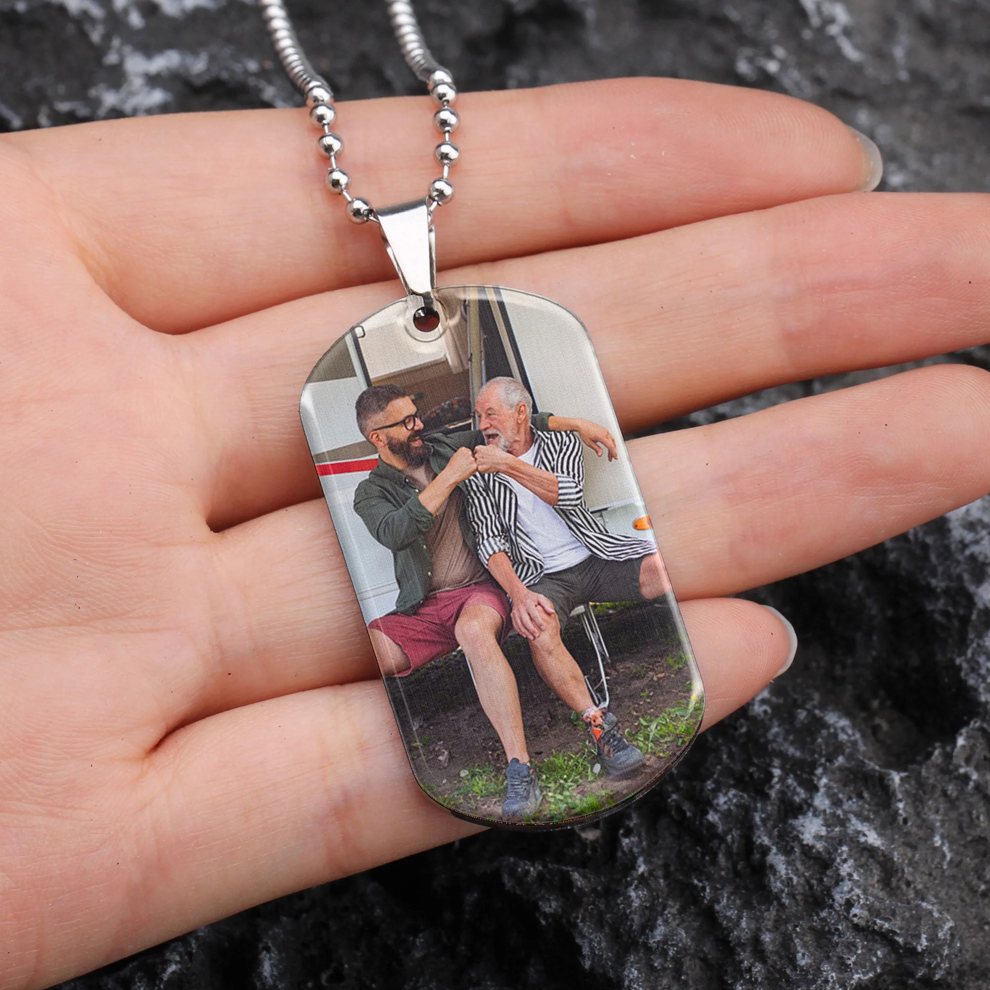 Son You Mean The World For Me - Personalized Photo Dog Tag Necklace - Image 6