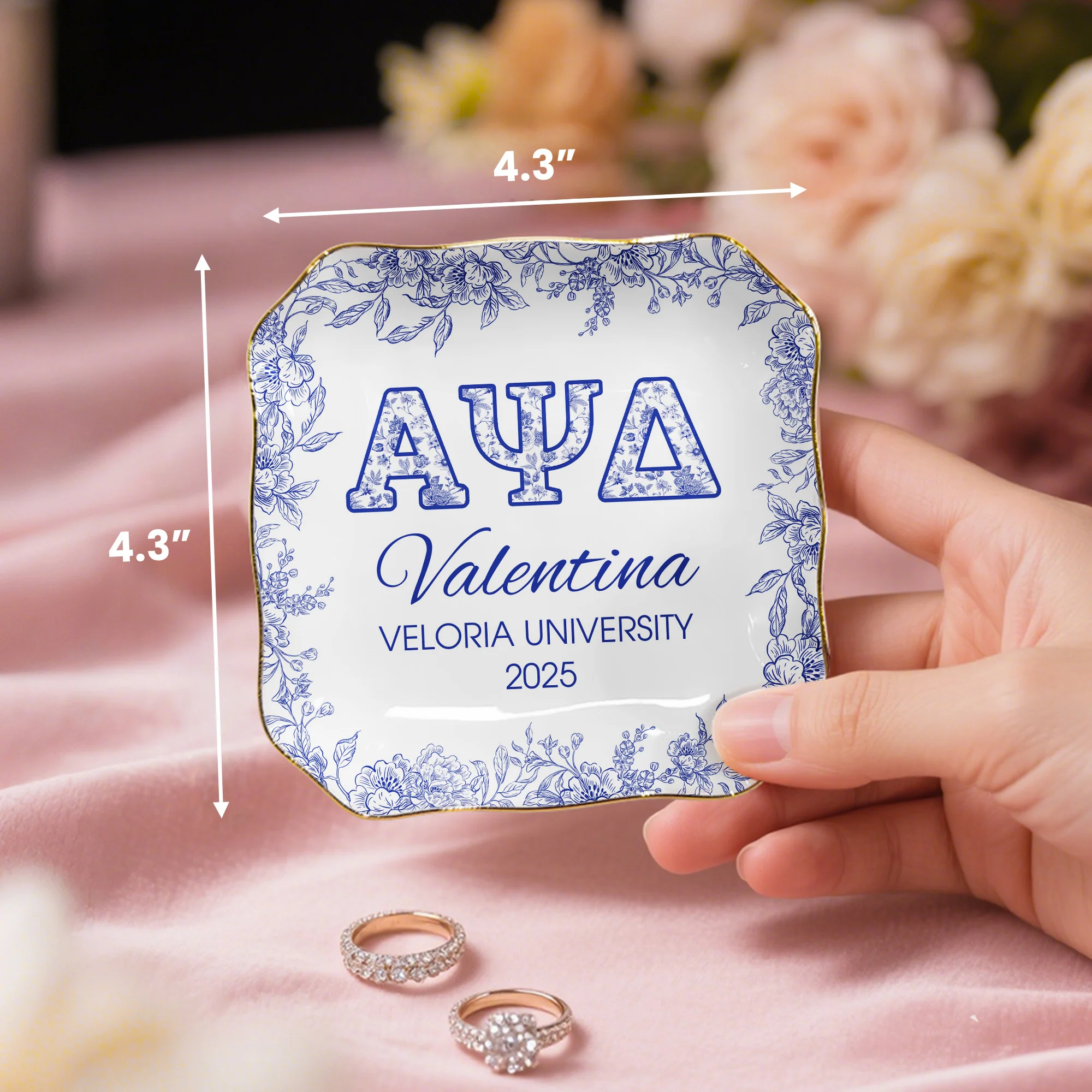Sorority Girl Gift Custom Name Toile De Jouy - Personalized Jewelry Dish - Image 5