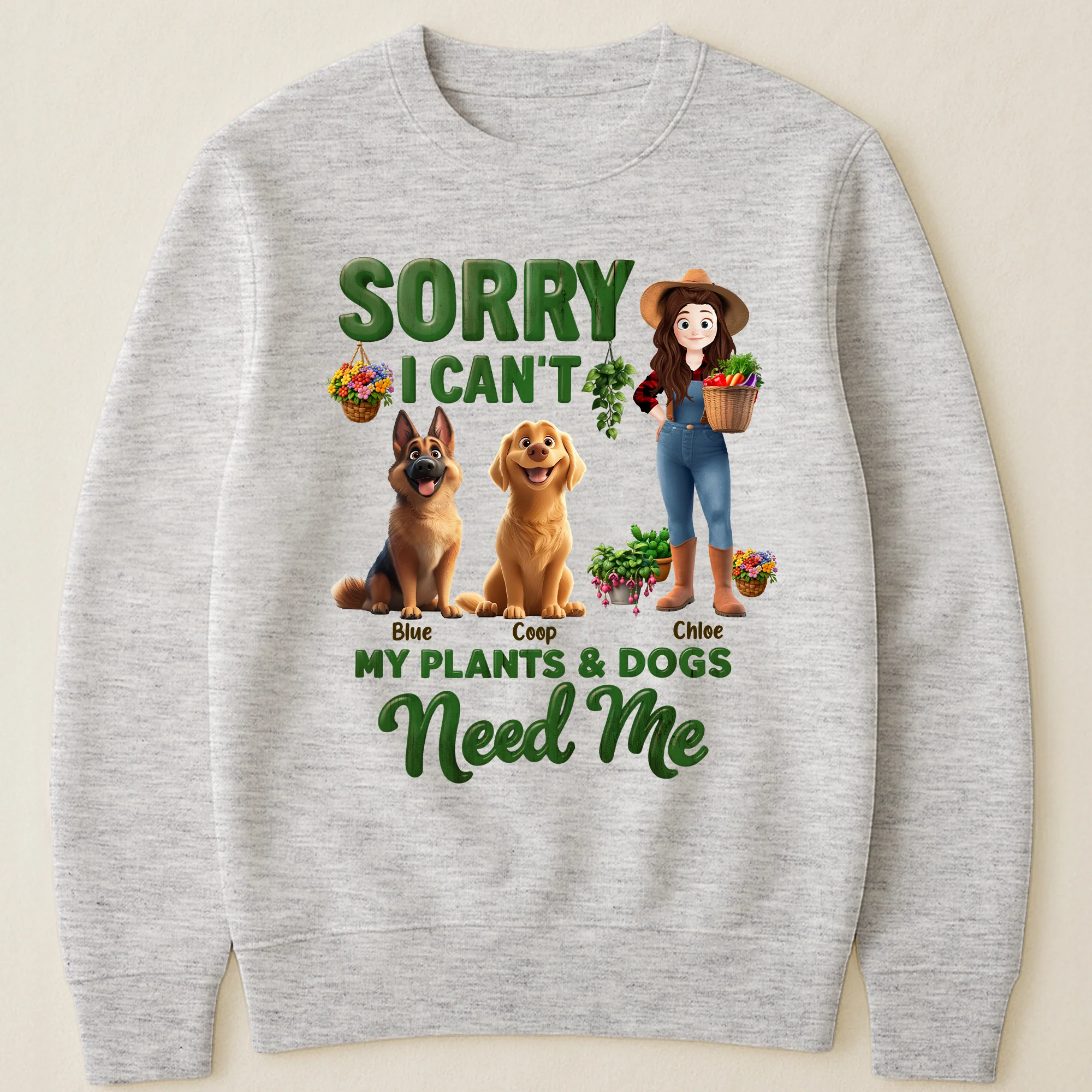 Sorry I Can't My Plants And Dogs Need Me Gardener Funny Gift - Personalized Shirt - Image 3
