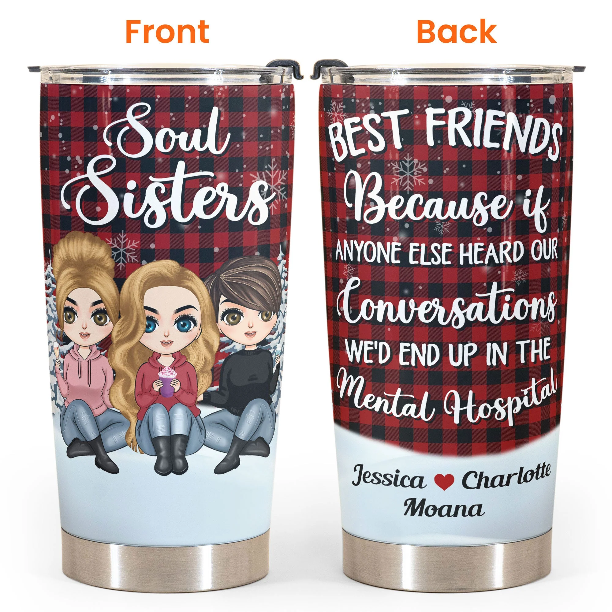 Soul Sister - Personalized Tumbler Cup - Birthday Gift For Bestie, BestFriend, FF, Friend, Soul Sister - Cute Girls Sitting - Image 2