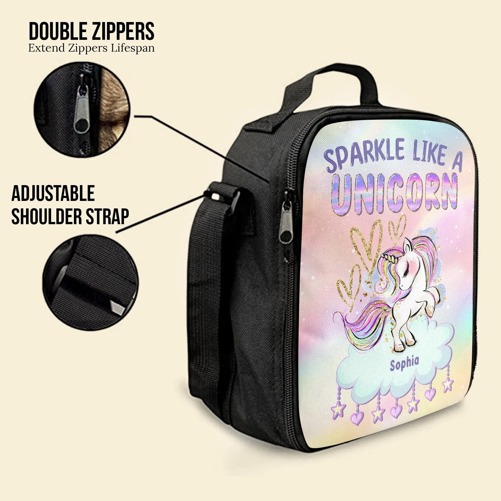 Sparkle Like A Unicorn - Personalized Lunch Bag - Birthday, Back To School Gift For Kids, Son, Daughter, Schoolkids, Student, Encourage Gift - Image 3
