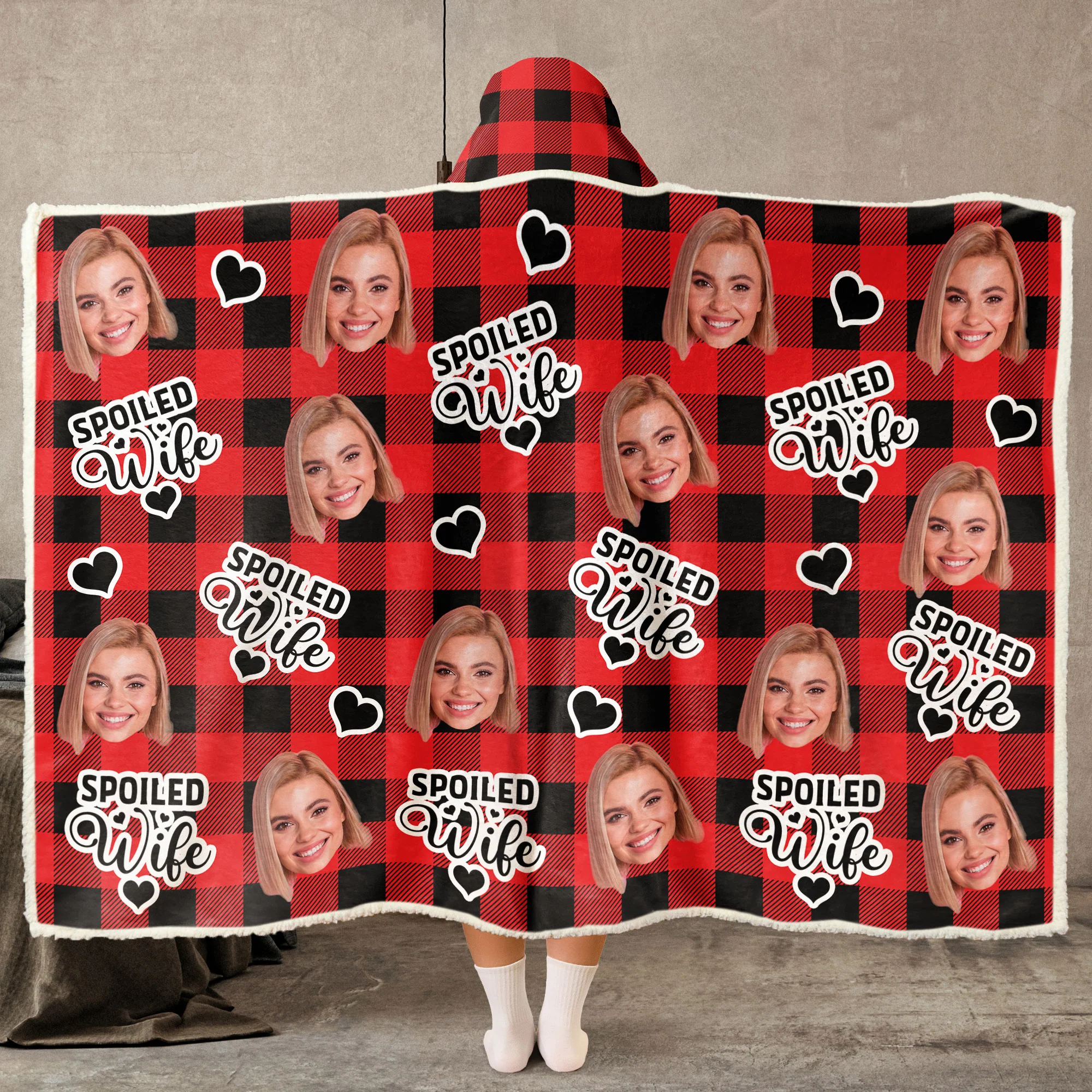 Spoiled Wife Custom Photo - Personalized Photo Wearable Blanket Hoodie - Image 2