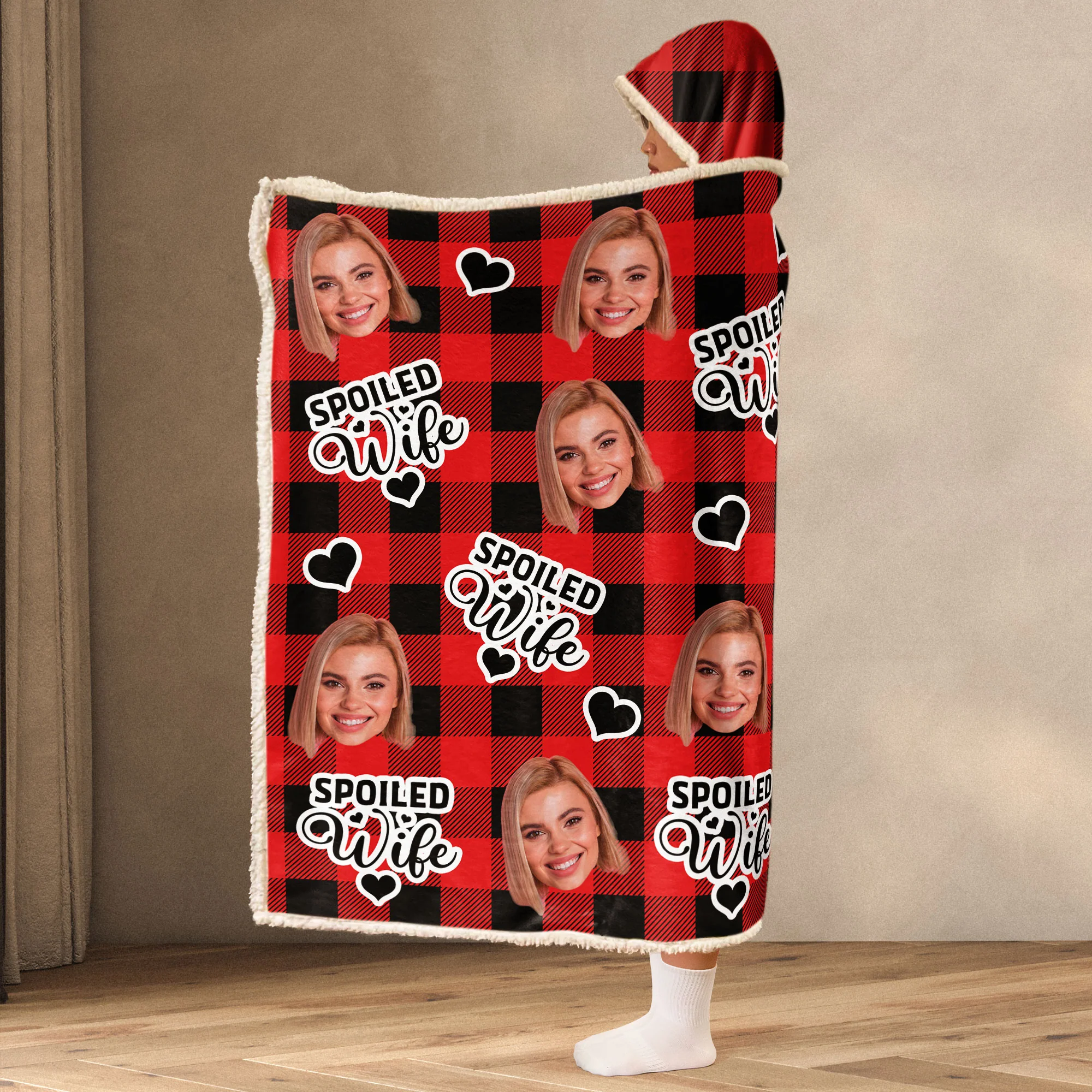 Spoiled Wife Custom Photo - Personalized Photo Wearable Blanket Hoodie - Image 4