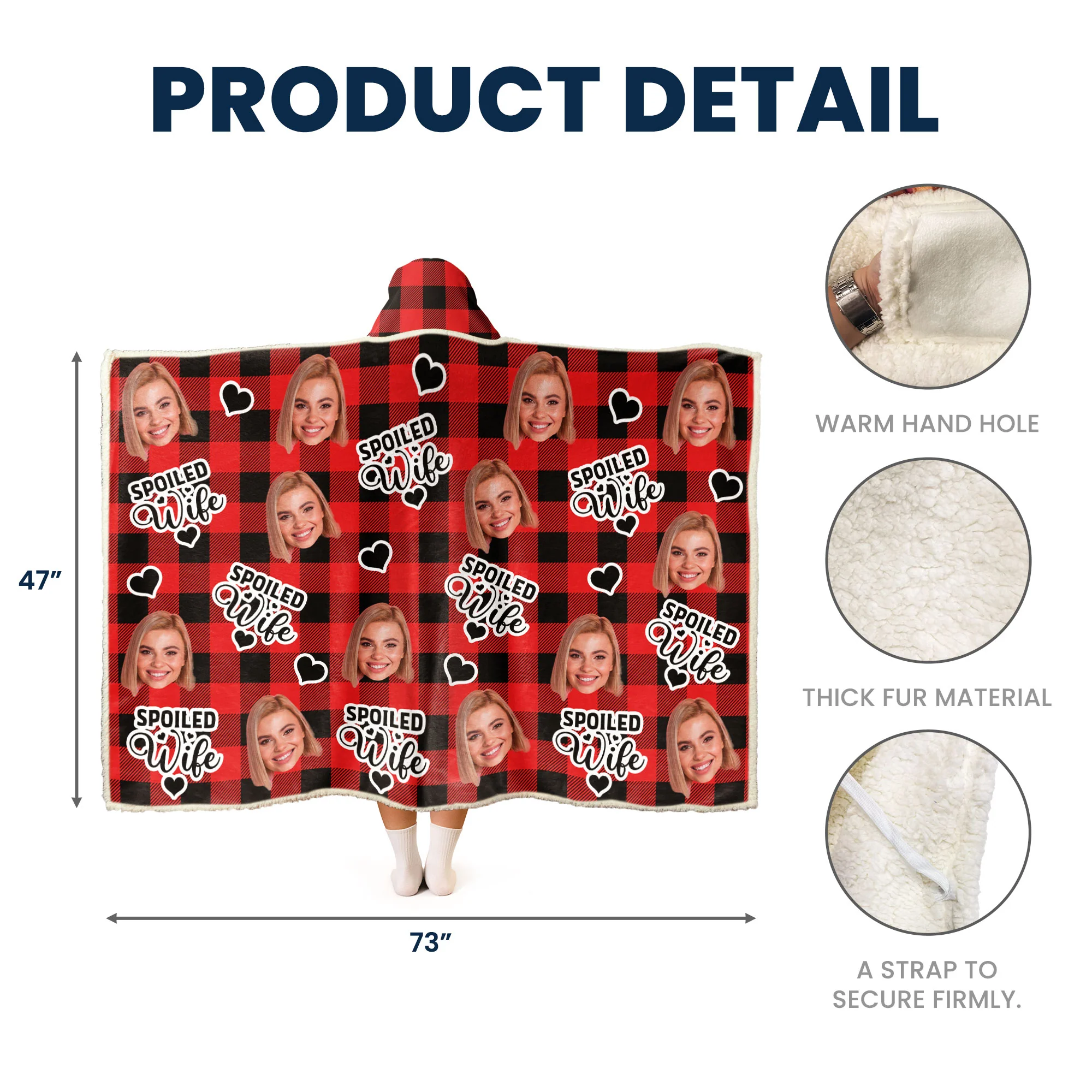 Spoiled Wife Custom Photo - Personalized Photo Wearable Blanket Hoodie - Image 7