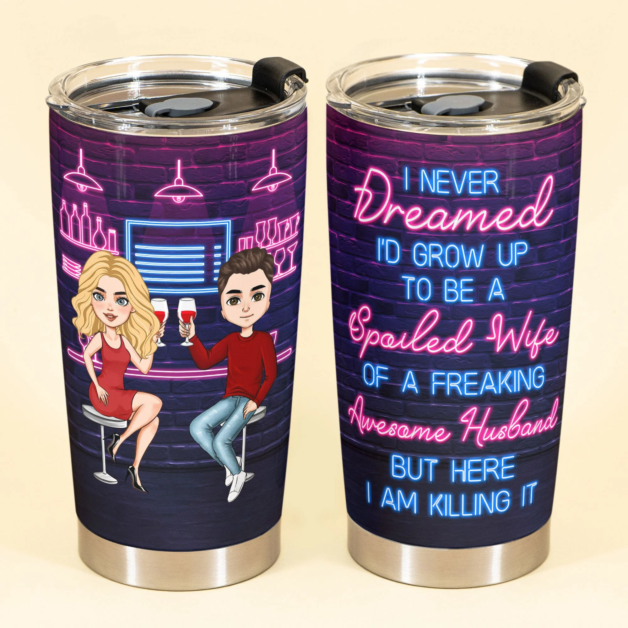 Spoiled Wife Of A Freaking Awesome Husband - Personalized Tumbler Cup - Birthday Gift For Wife - Gift From Husband - Image 3