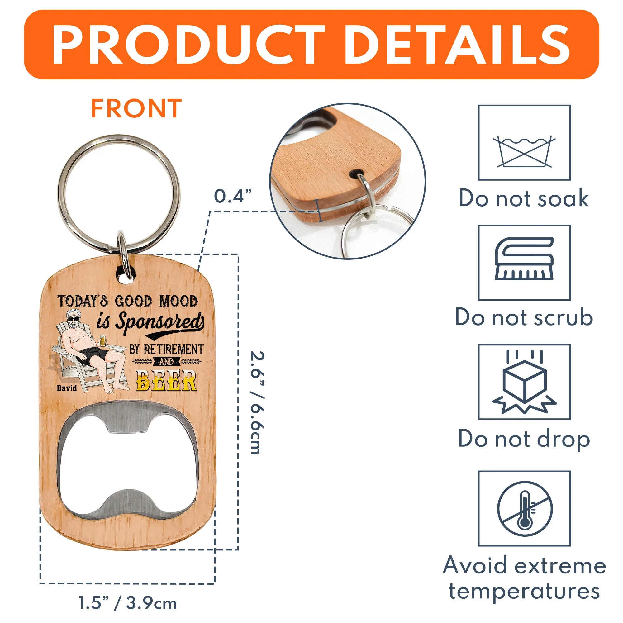 Sponsored By Retirement And Beer - Personalized Bottle Opener Keychain - Image 5