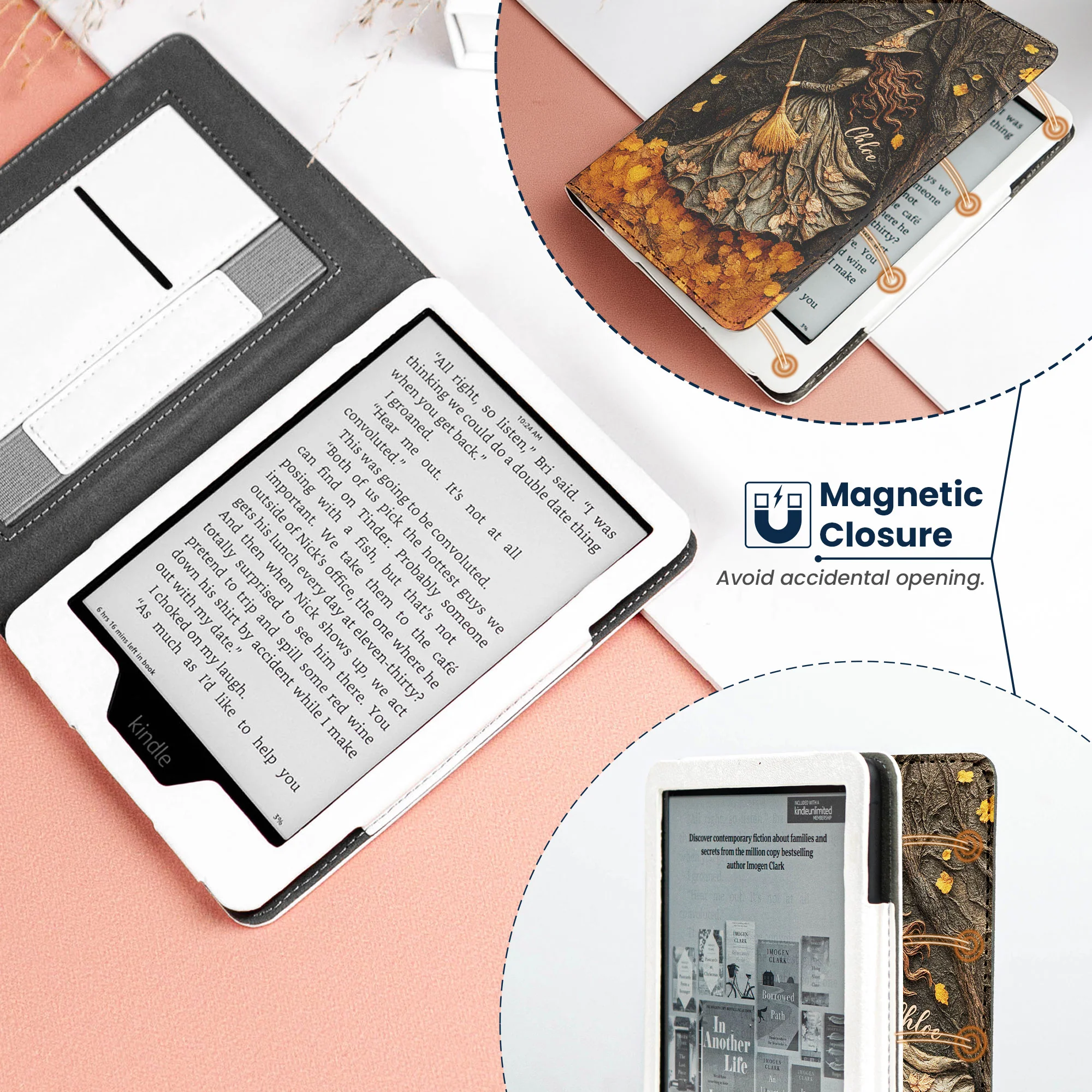 Spooky Witch Art Print - Personalized Kindle Paperwhite Case With Stand - Image 3
