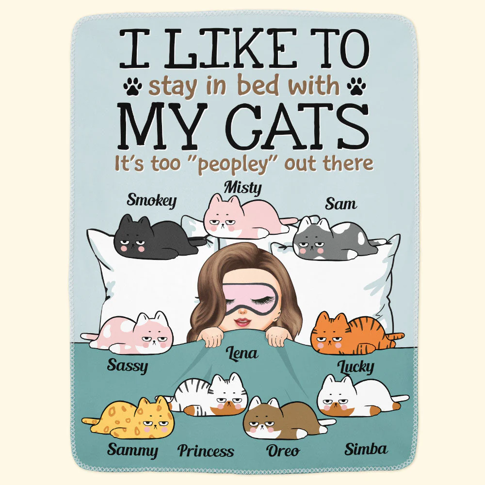 Stay In Bed With My Cats - Personalized Blanket - Birthday, Funny Gift For Cat Mom, Cat Lover - Image 6